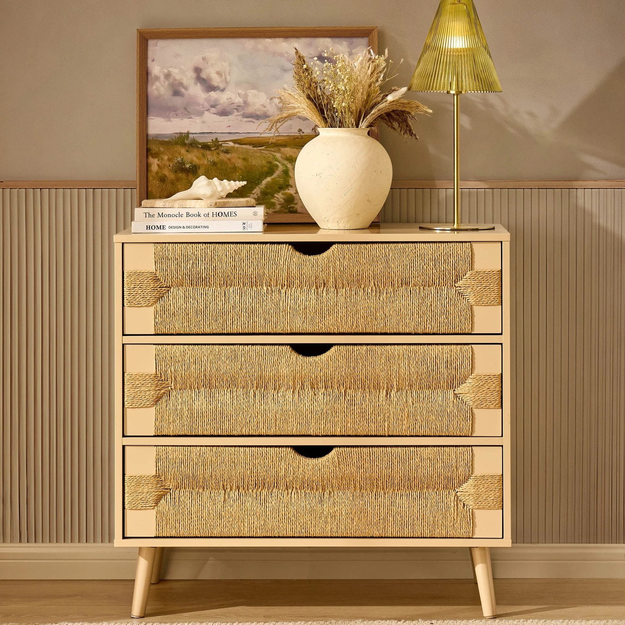 Lottie Woven 3 Drawer Chest - Sand