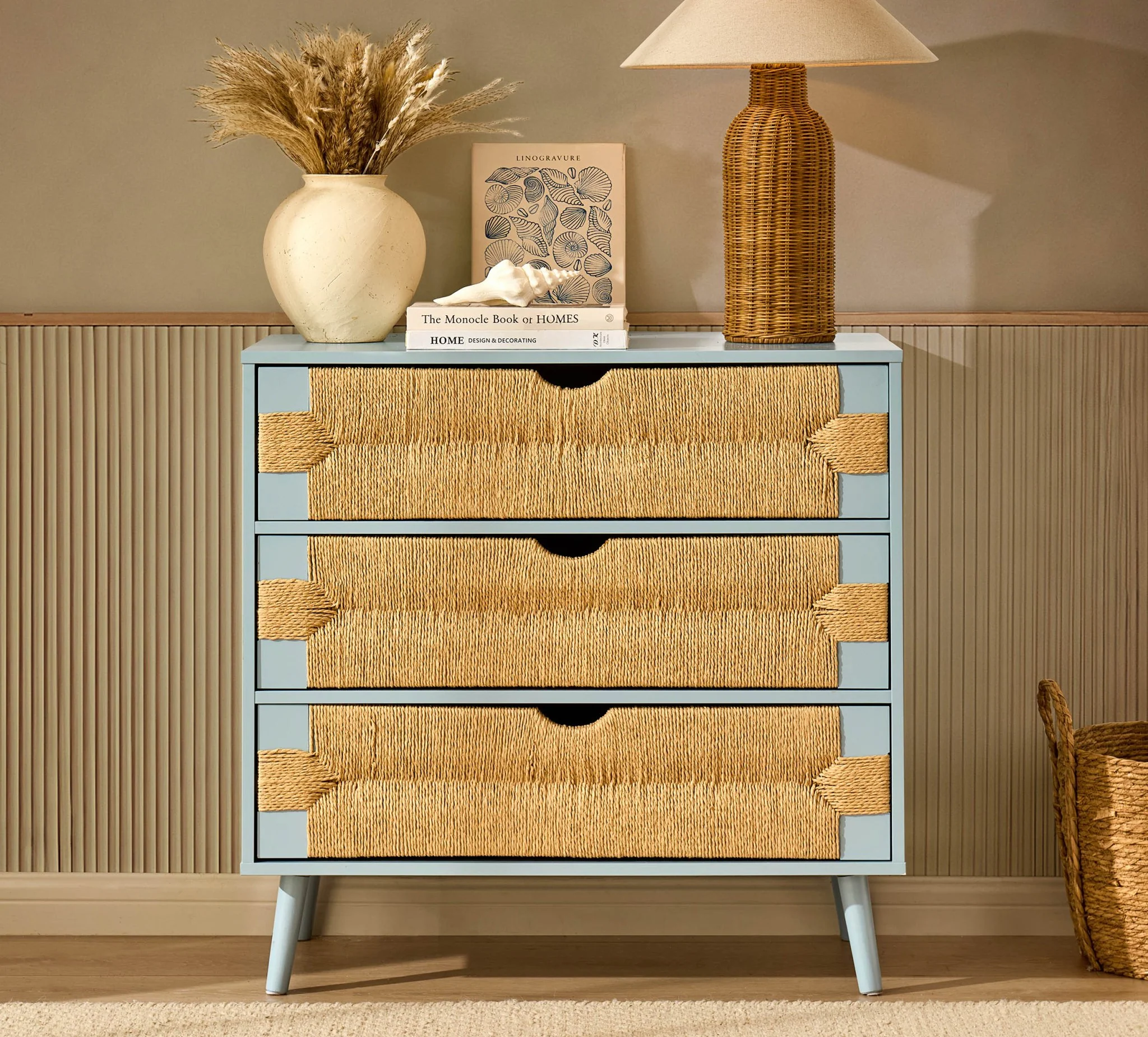 Lottie Woven 3 Drawer Chest - Sky Blue