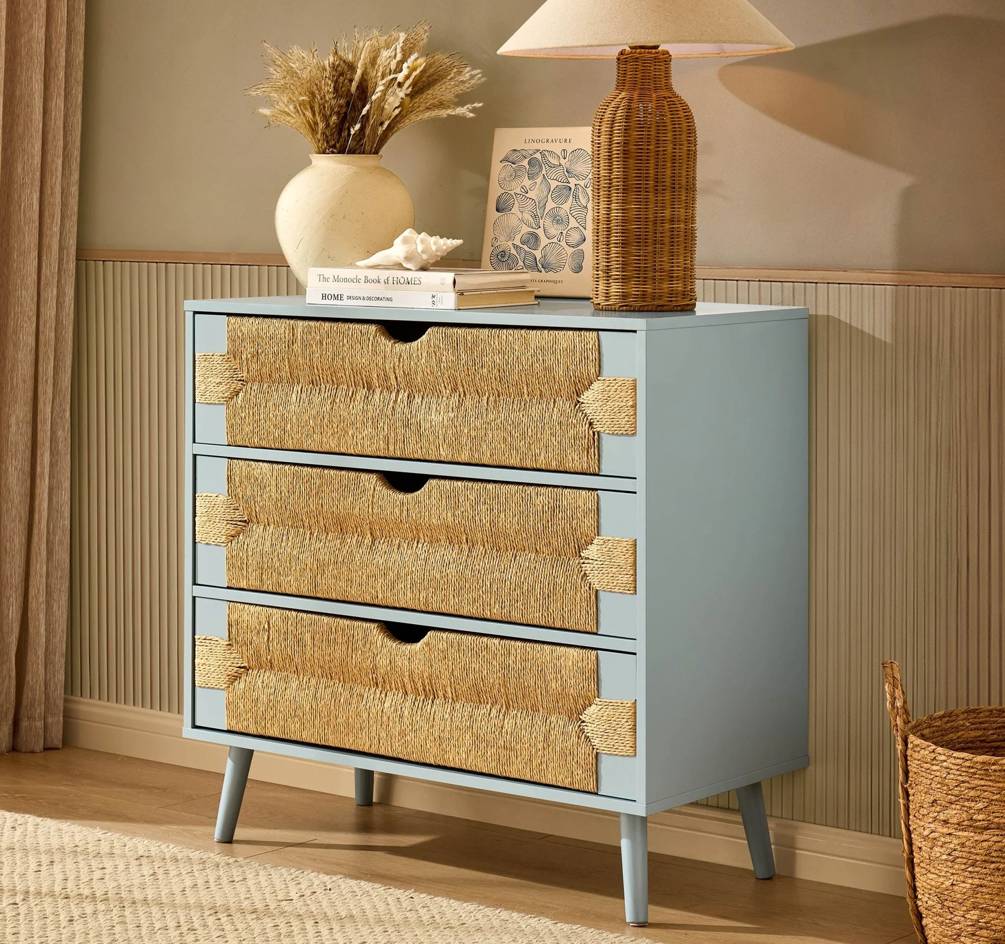 Lottie Woven 3 Drawer Chest - Sky Blue - Image 2