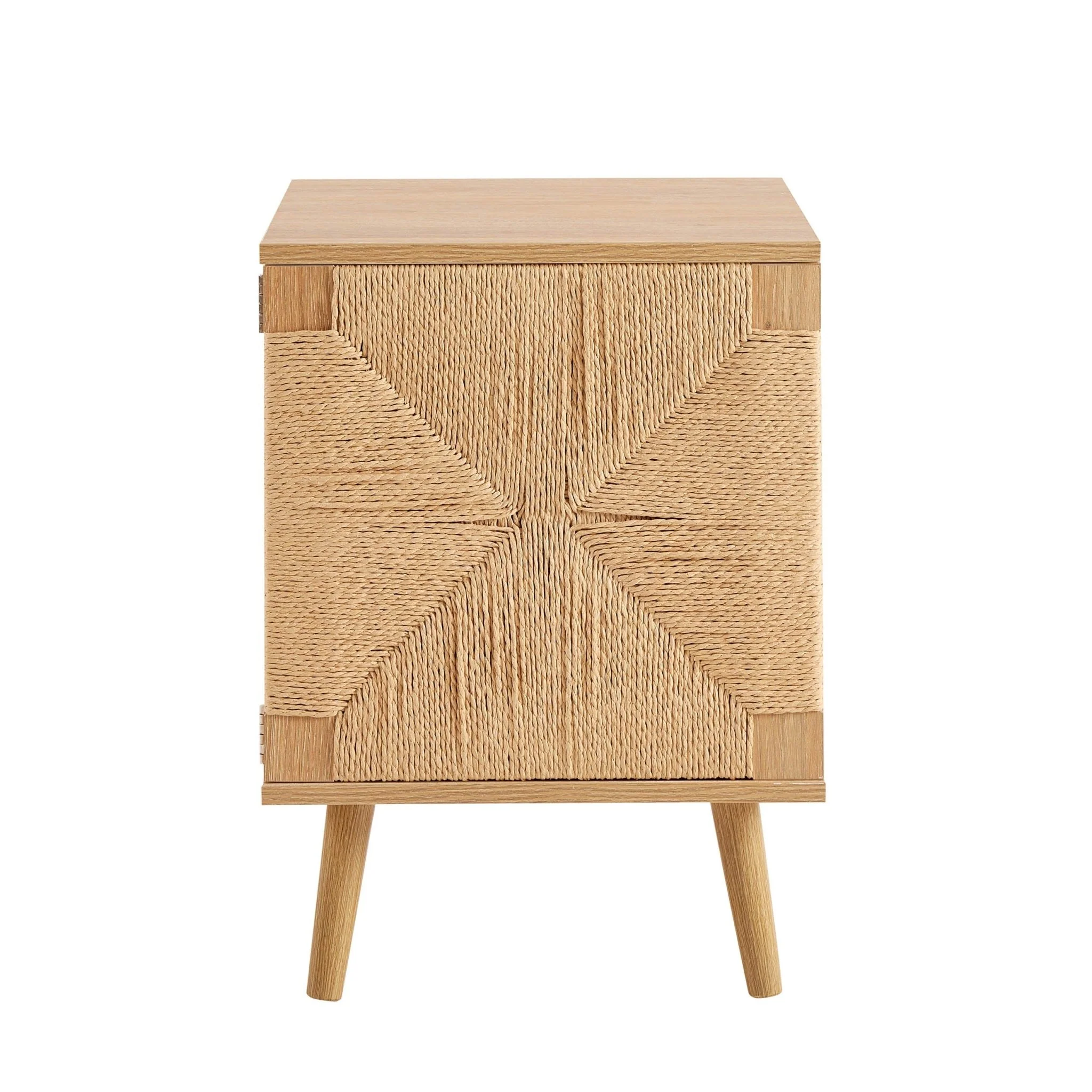 Lottie Woven Bedside Table with Door - Light Wood - Image 3