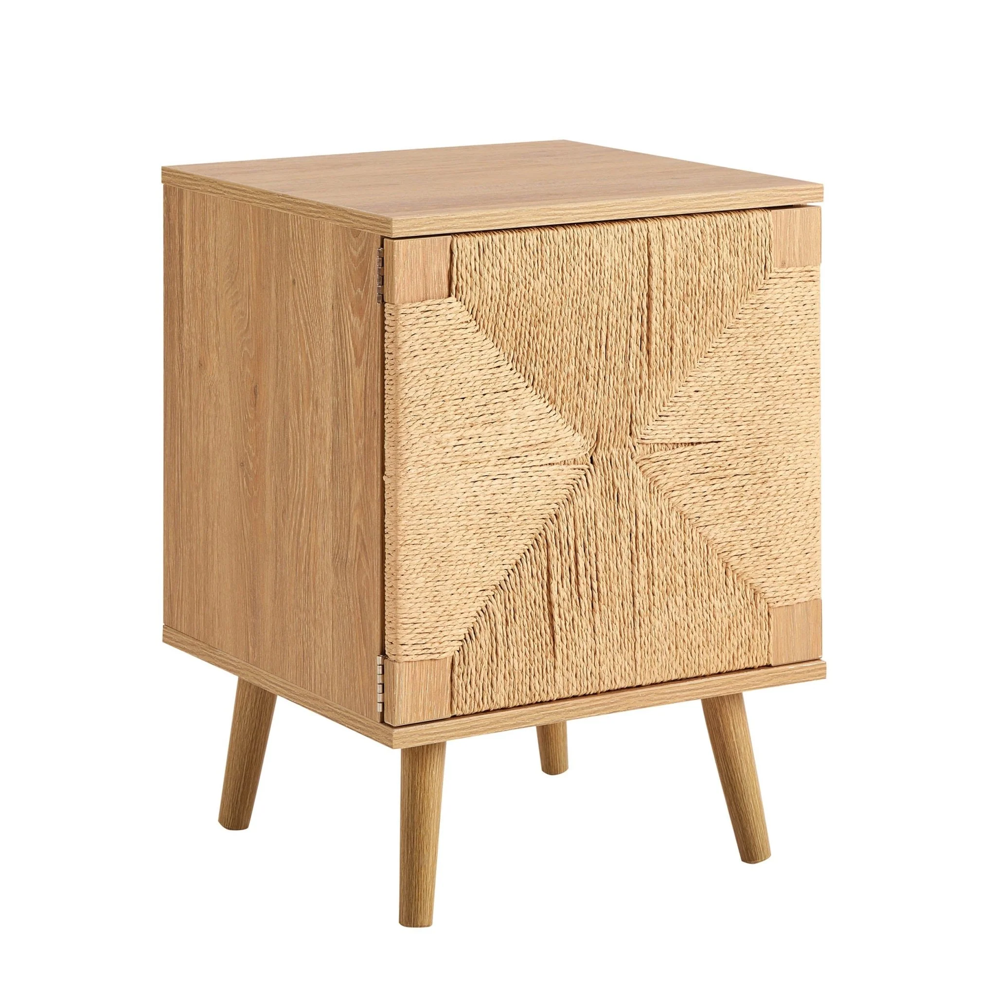 Lottie Woven Bedside Table with Door - Light Wood - Image 4
