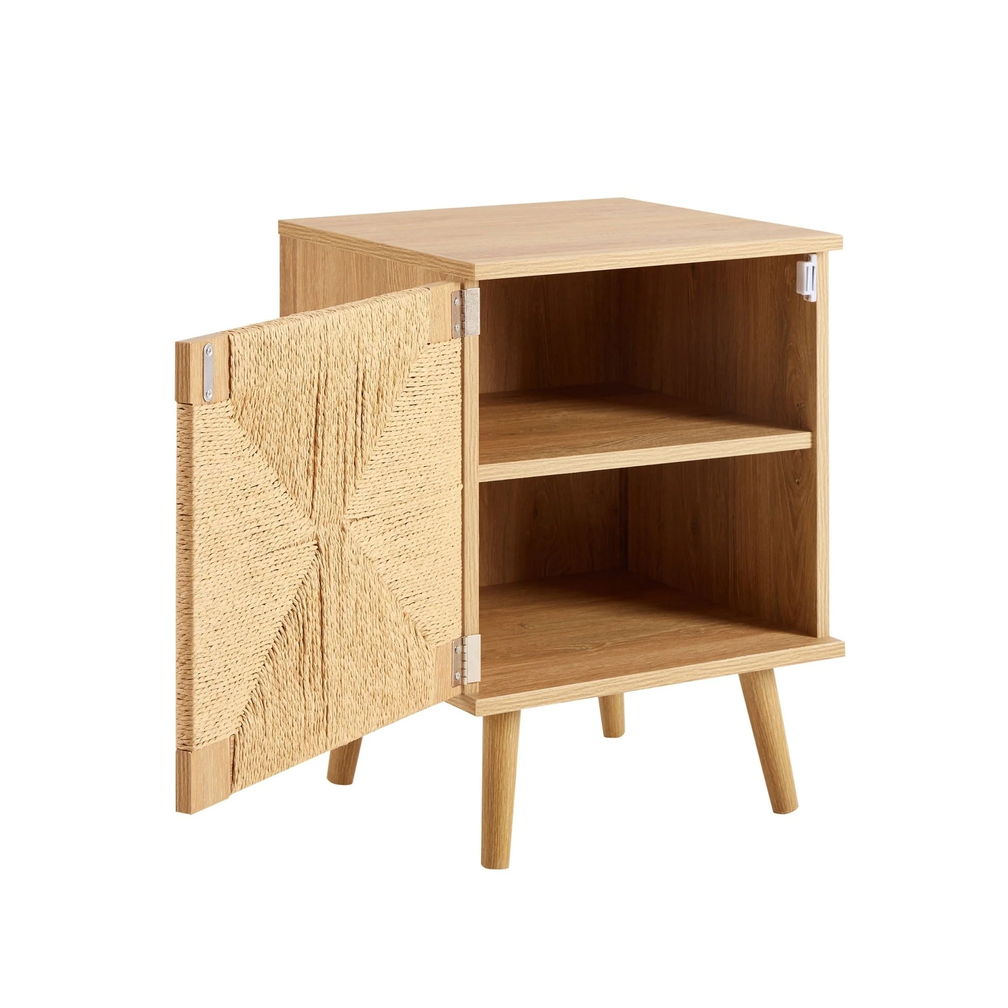 Lottie Woven Bedside Table with Door - Light Wood - Image 5