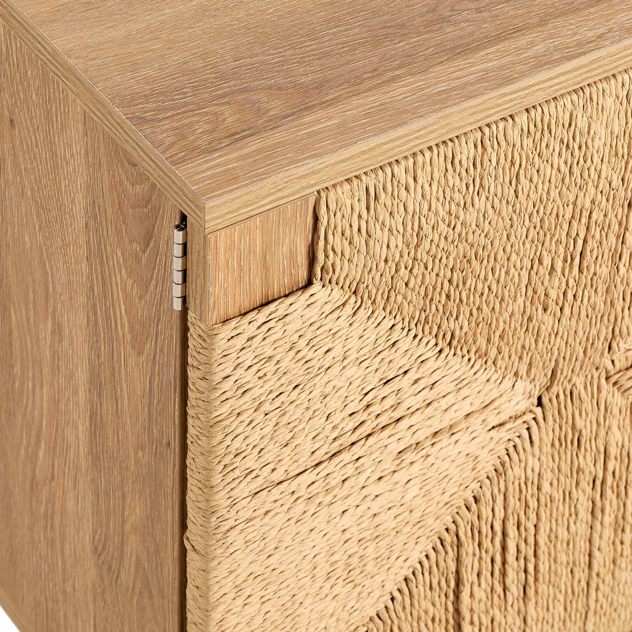 Lottie Woven Bedside Table with Door - Light Wood - Image 6