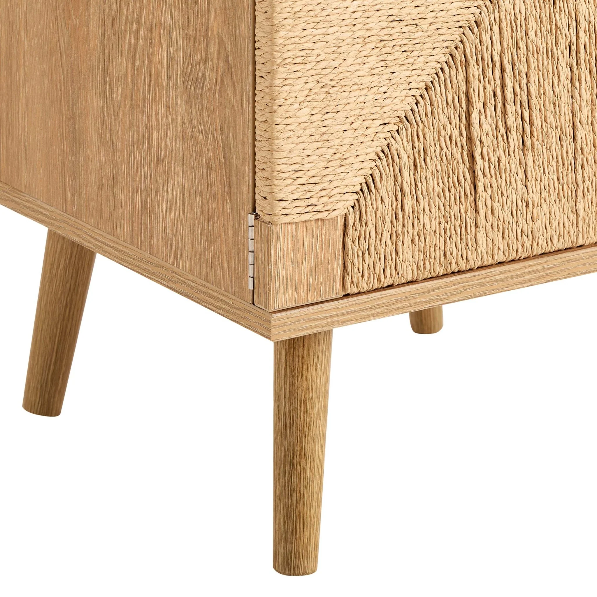 Lottie Woven Bedside Table with Door - Light Wood - Image 7