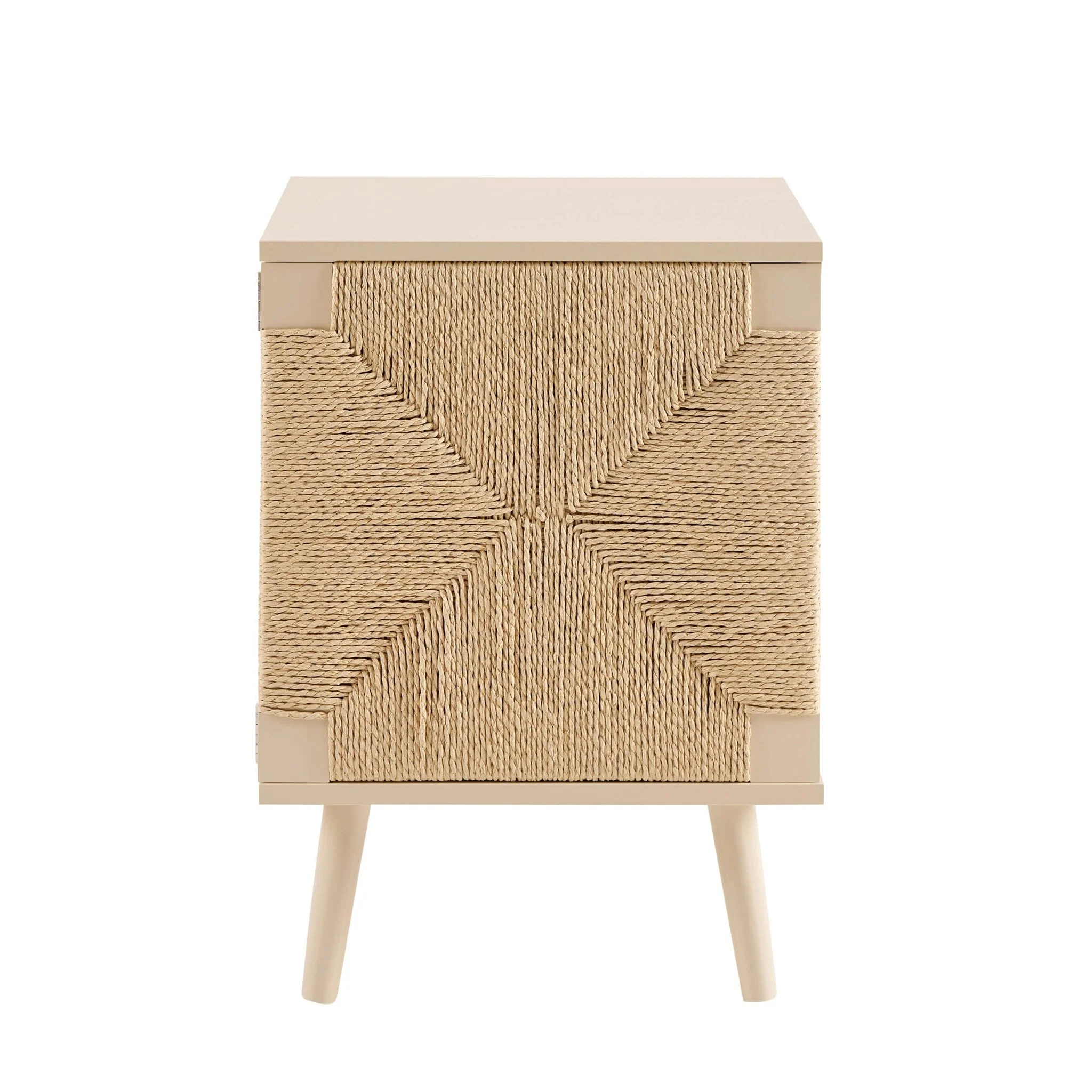 Lottie Woven Bedside Table with Door - Sand - Image 3