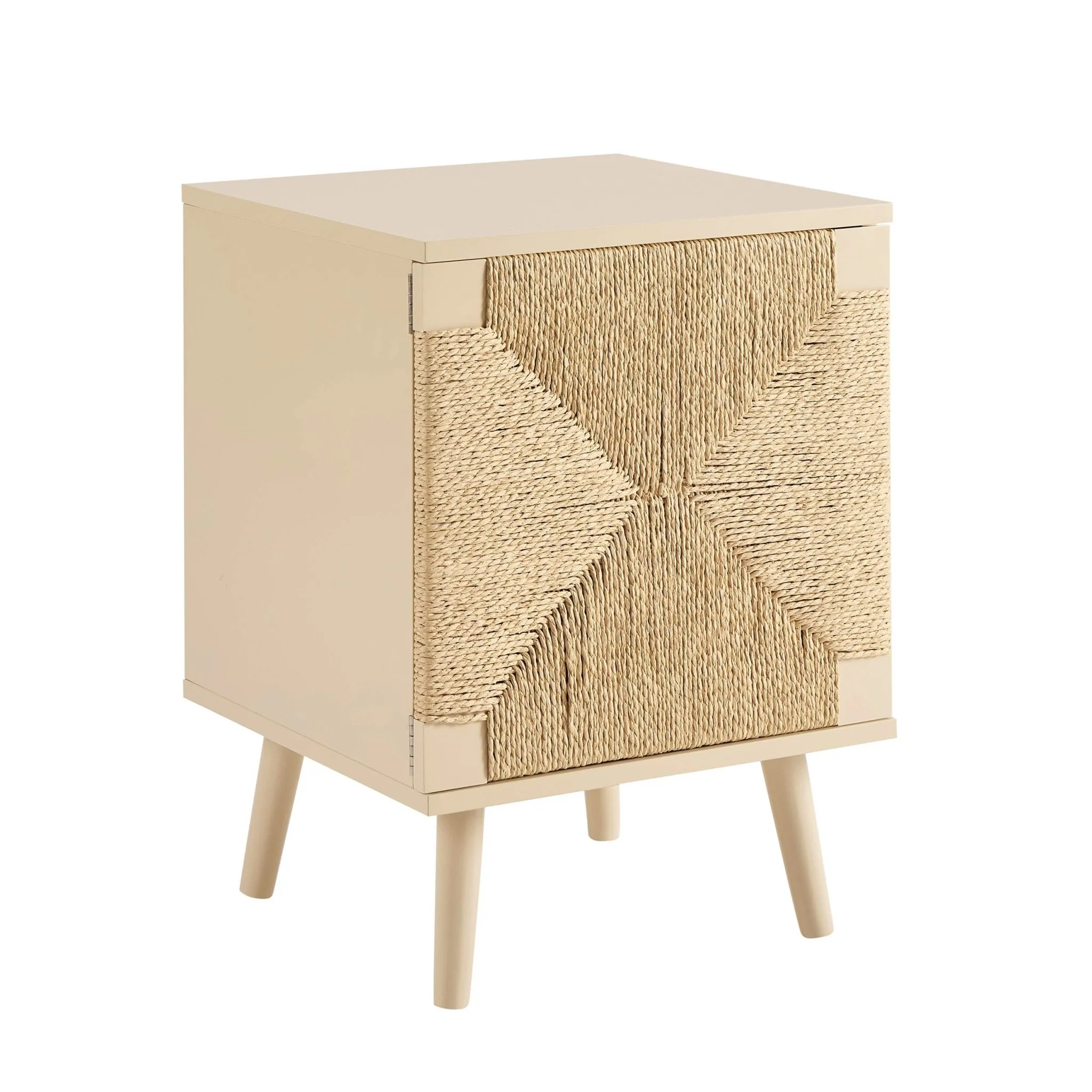Lottie Woven Bedside Table with Door - Sand - Image 4