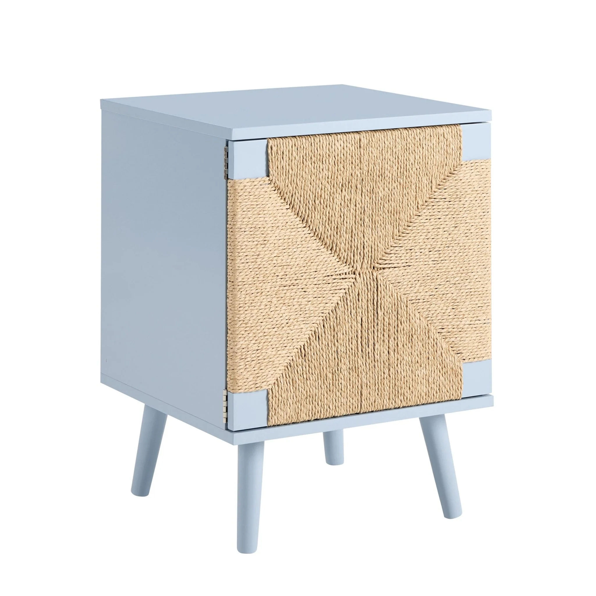 Lottie Woven Bedside Table with Door - Sky Blue - Image 4