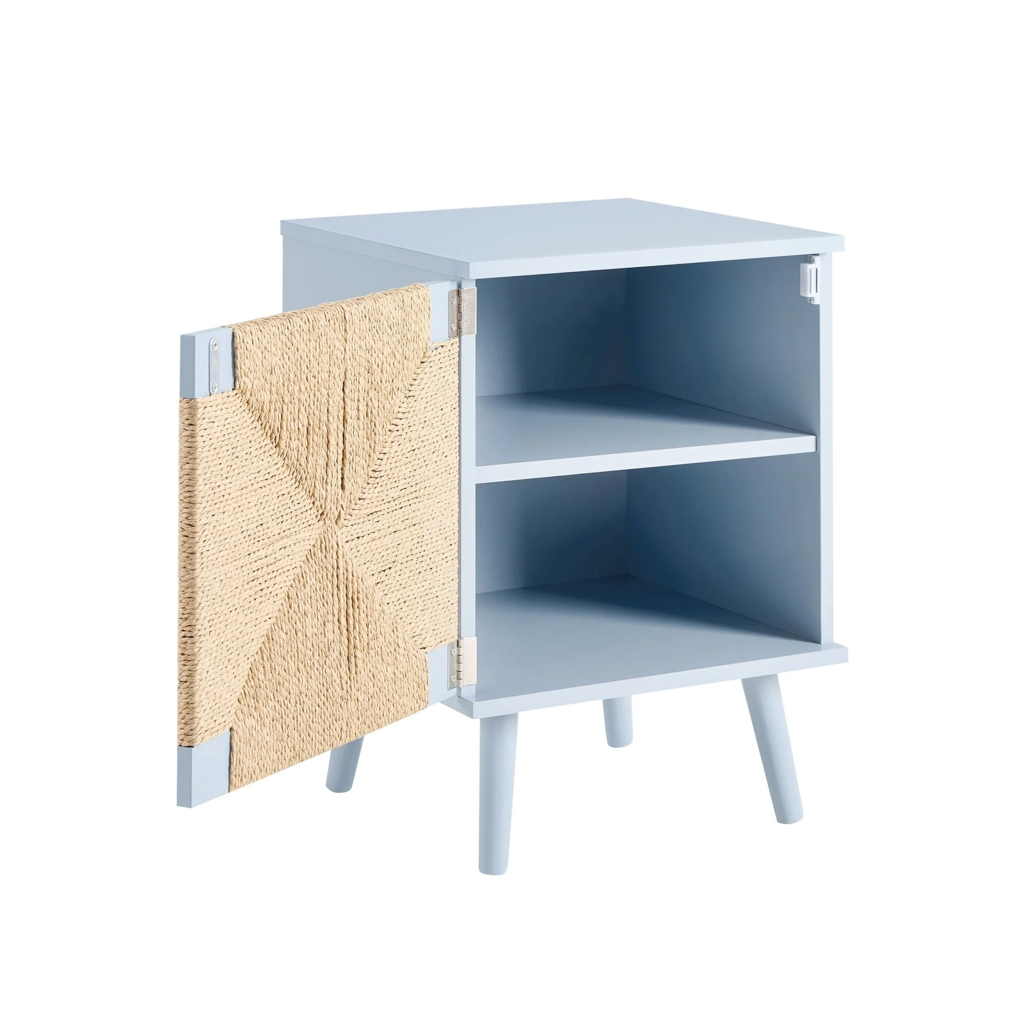 Lottie Woven Bedside Table with Door - Sky Blue - Image 5