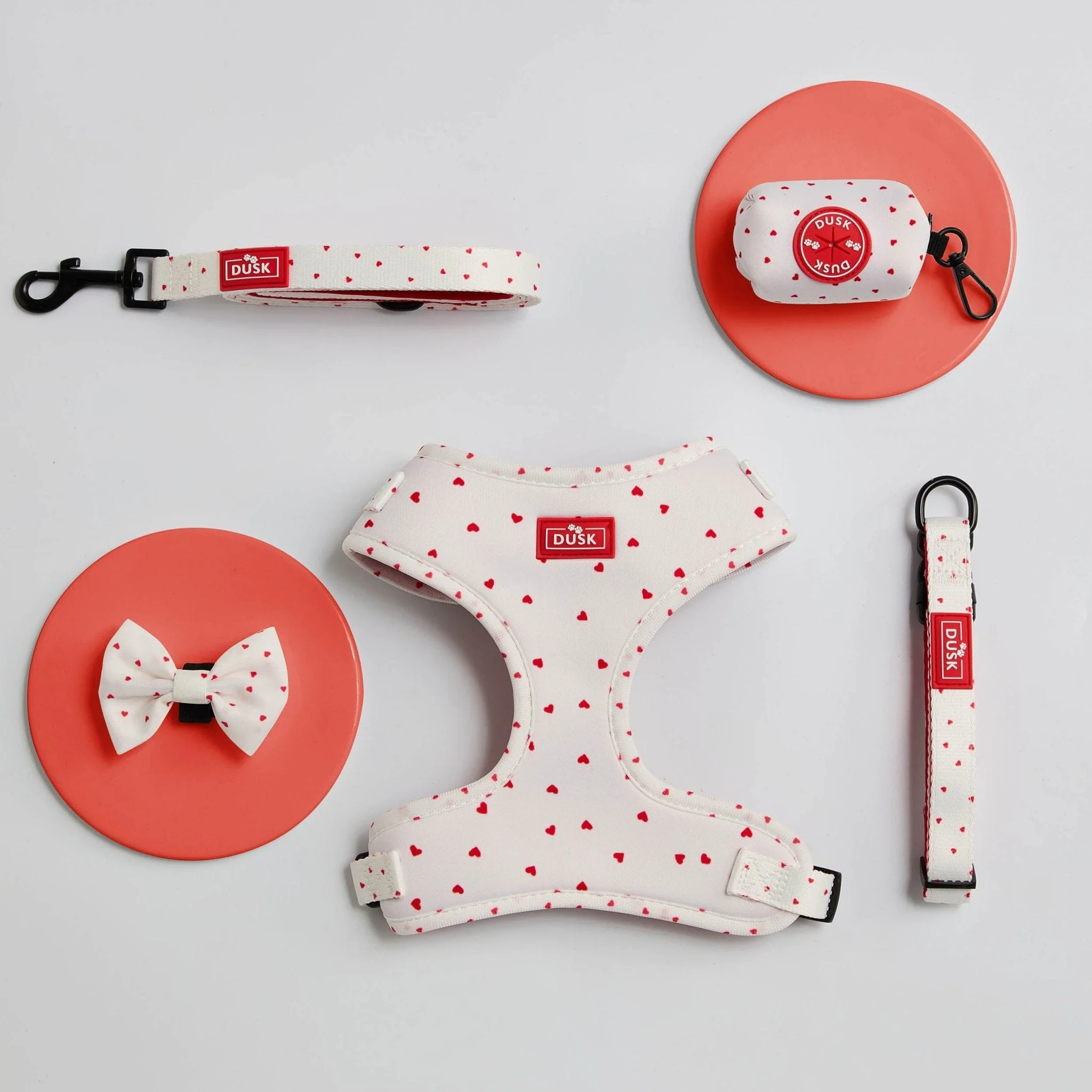 Dog Harness, Lead, Collar Set - Size Small - White/Red