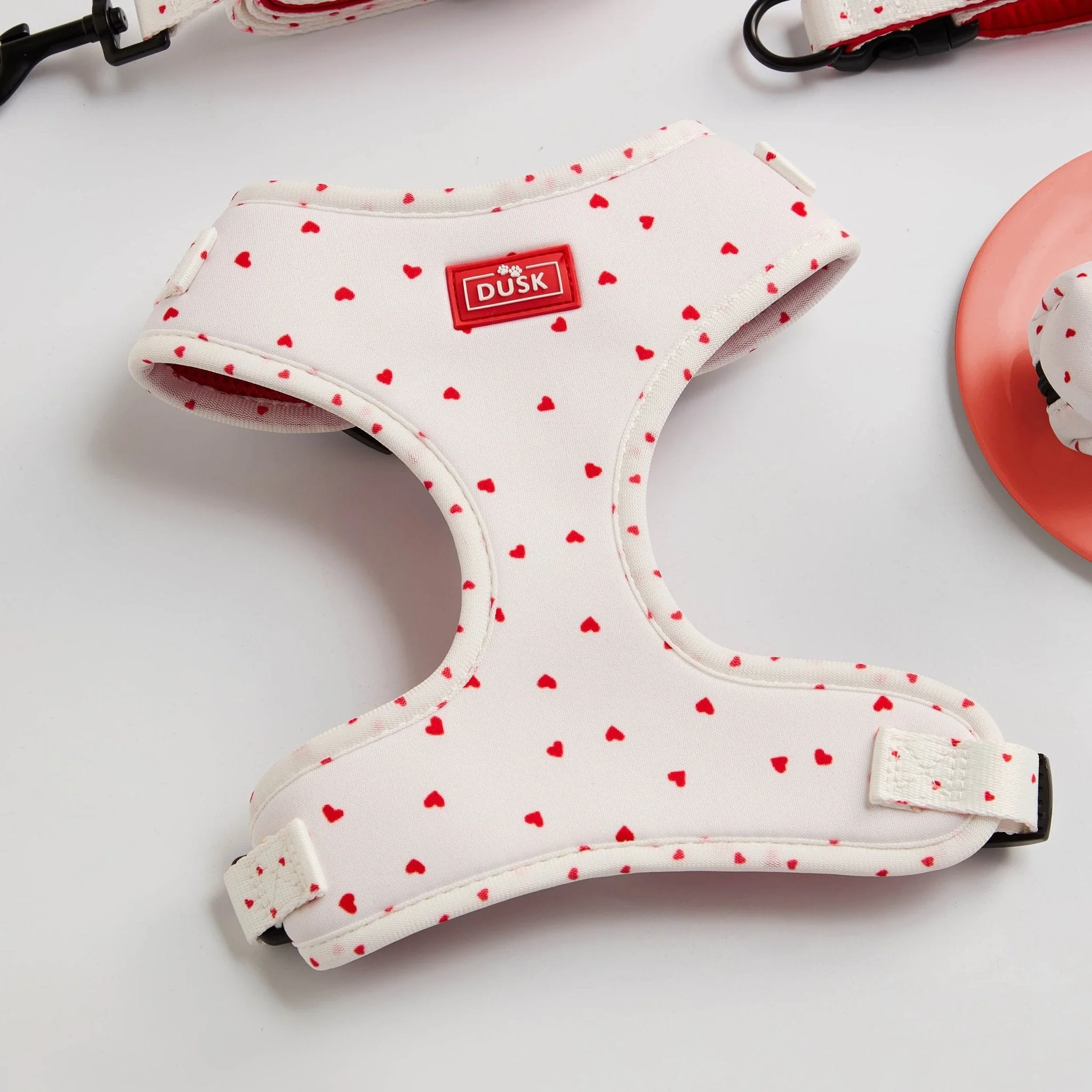 Dog Harness, Lead, Collar Set - Size Small - White/Red - Image 3