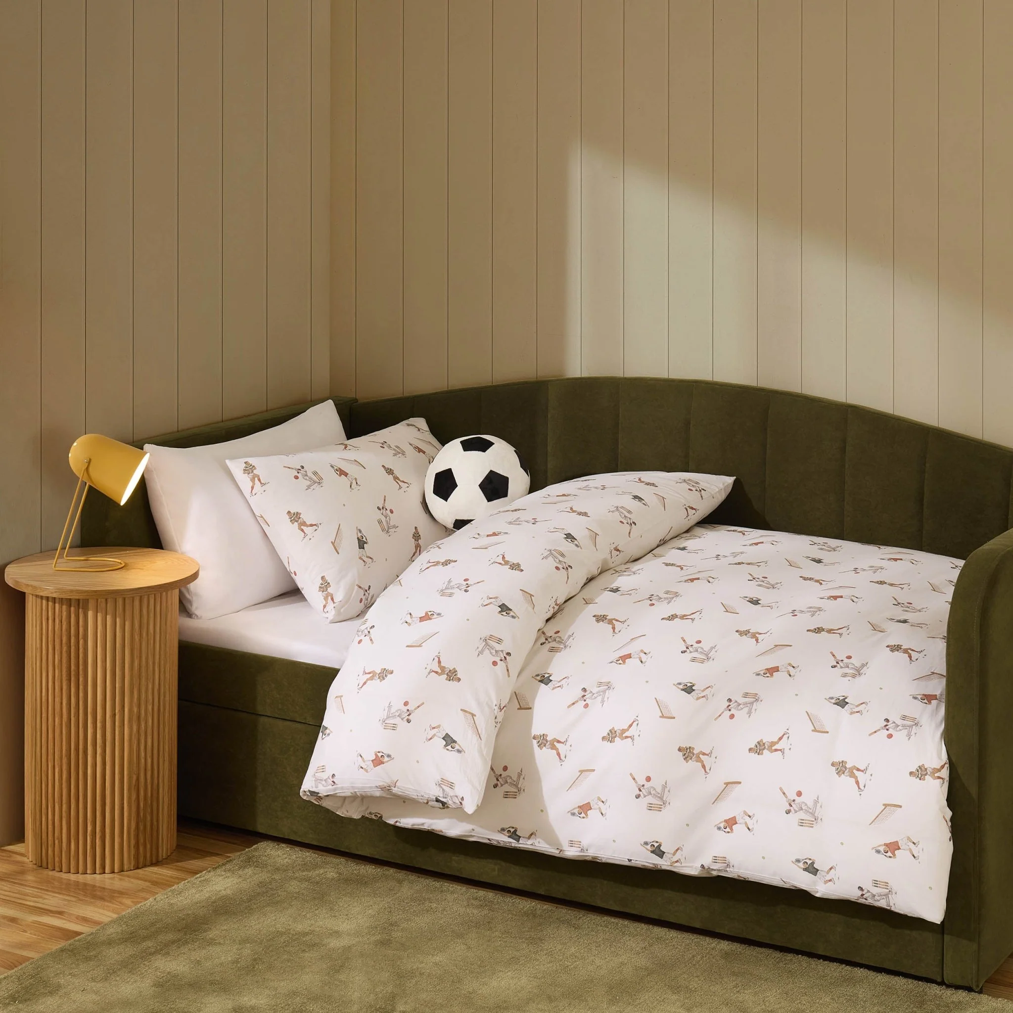 Luca Sporty 100% Cotton Kids Duvet Cover & Pillowcase Set - Taupe - Image 2
