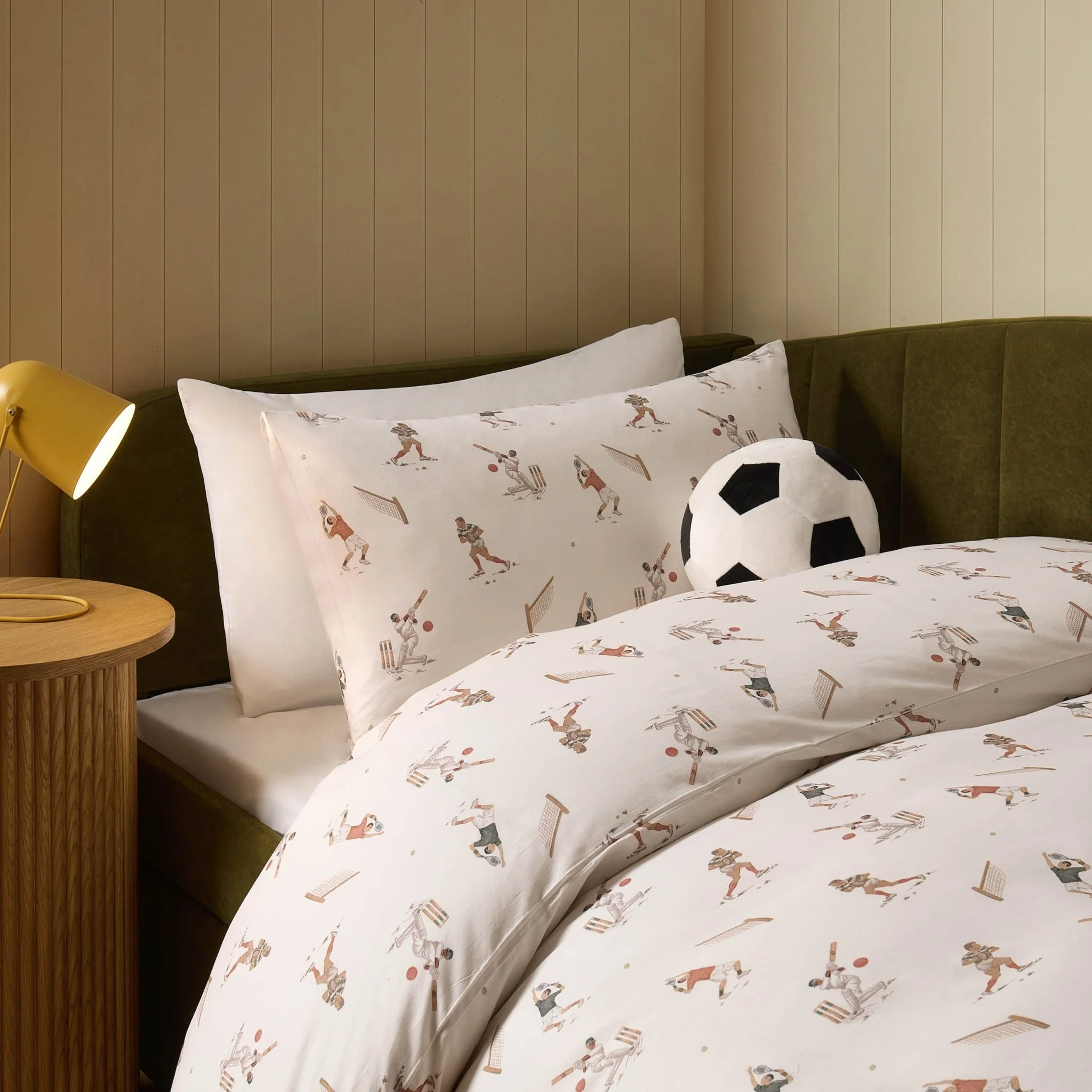 Luca Sporty 100% Cotton Kids Duvet Cover & Pillowcase Set - Taupe - Image 3