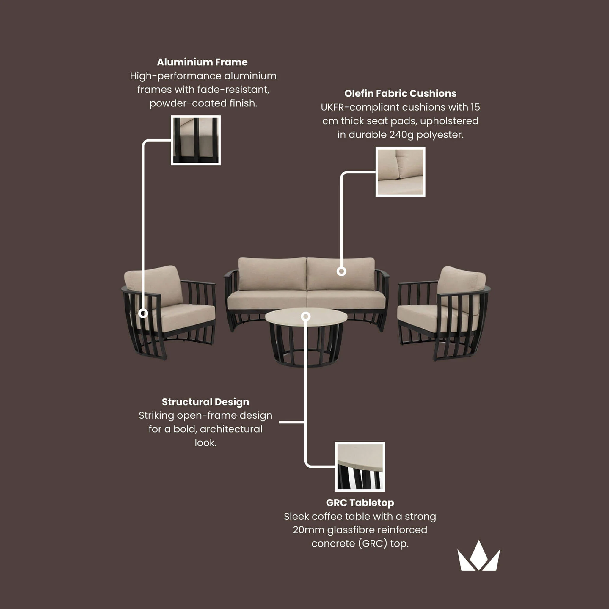 Lucca Outdoor 5 Seater Lounge Set with Coffee Table - Black - Image 12