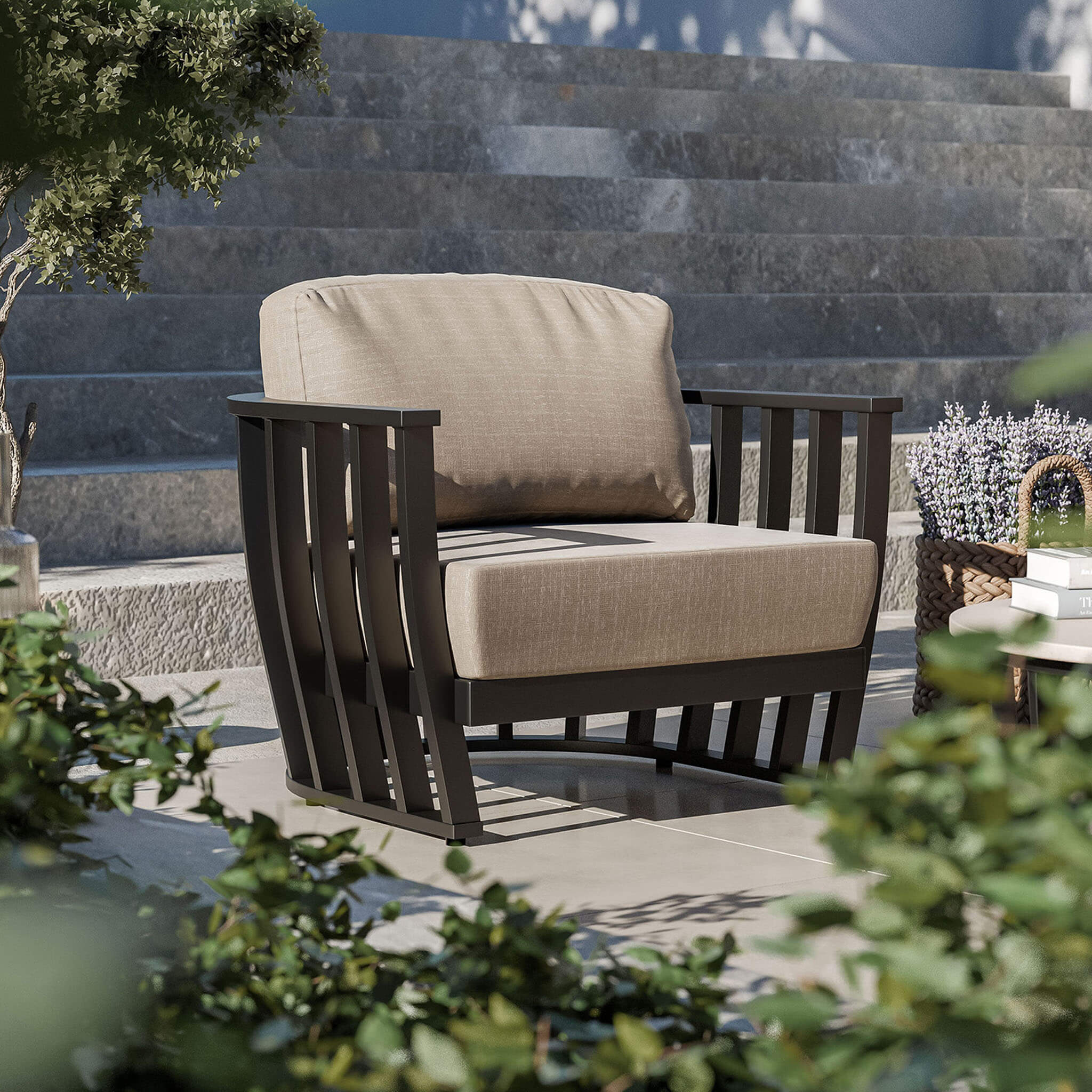 Lucca Outdoor 5 Seater Lounge Set with Coffee Table - Black - Image 6
