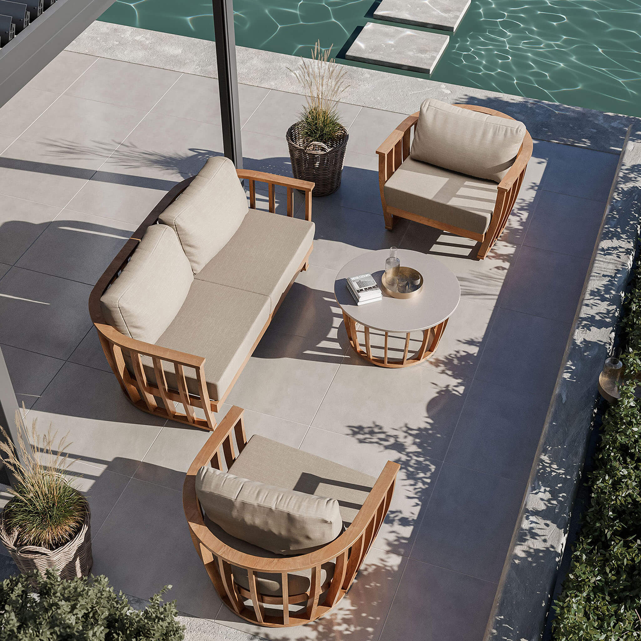 Lucca Outdoor 5 Seater Lounge Set with Coffee Table - Brown