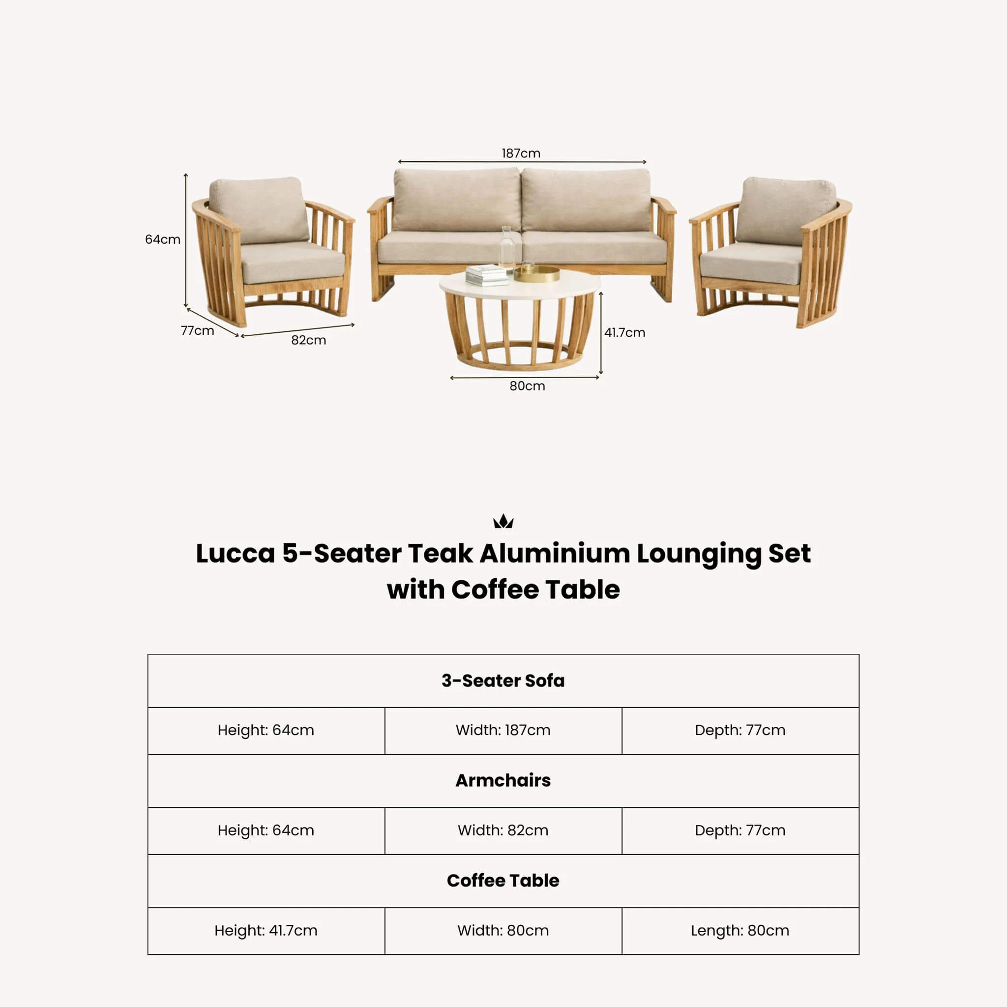 Lucca Outdoor 5 Seater Lounge Set with Coffee Table - Brown - Image 12
