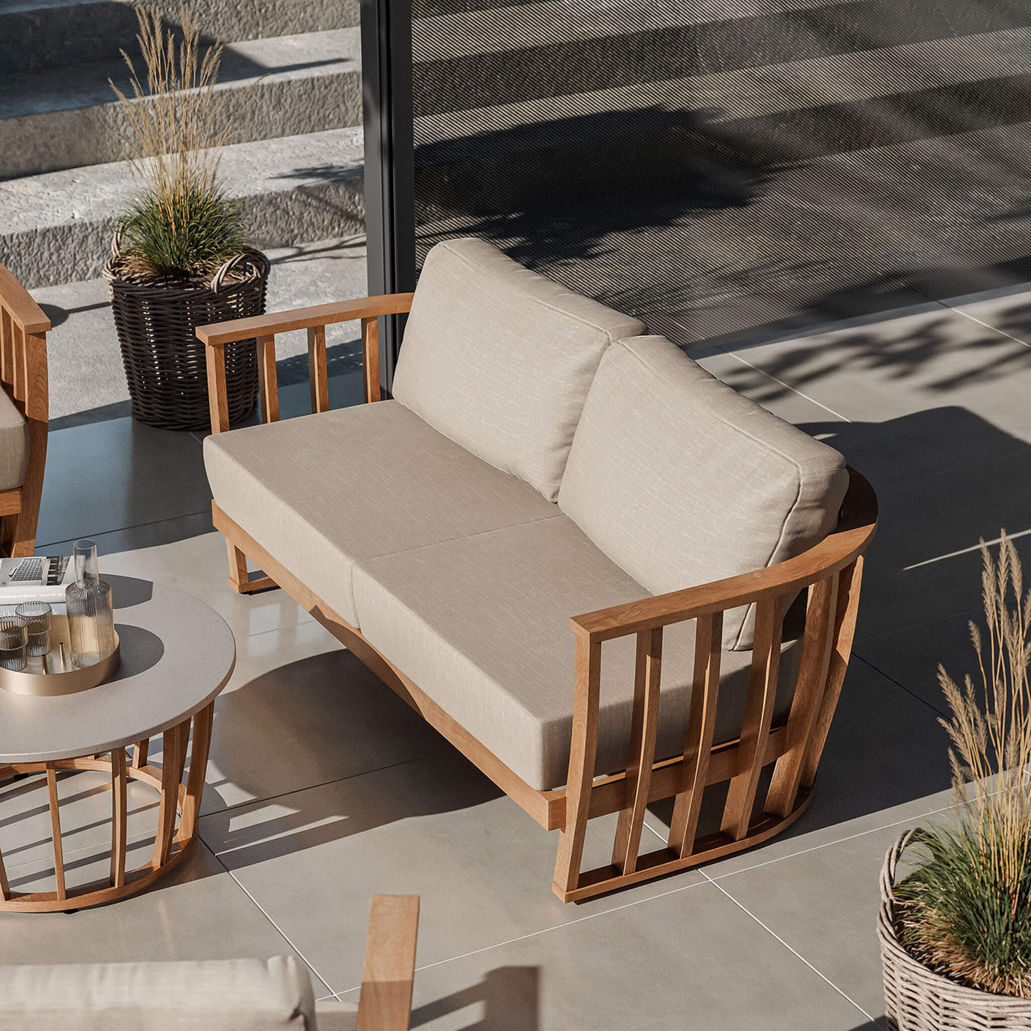 Lucca Outdoor 5 Seater Lounge Set with Coffee Table - Brown - Image 3