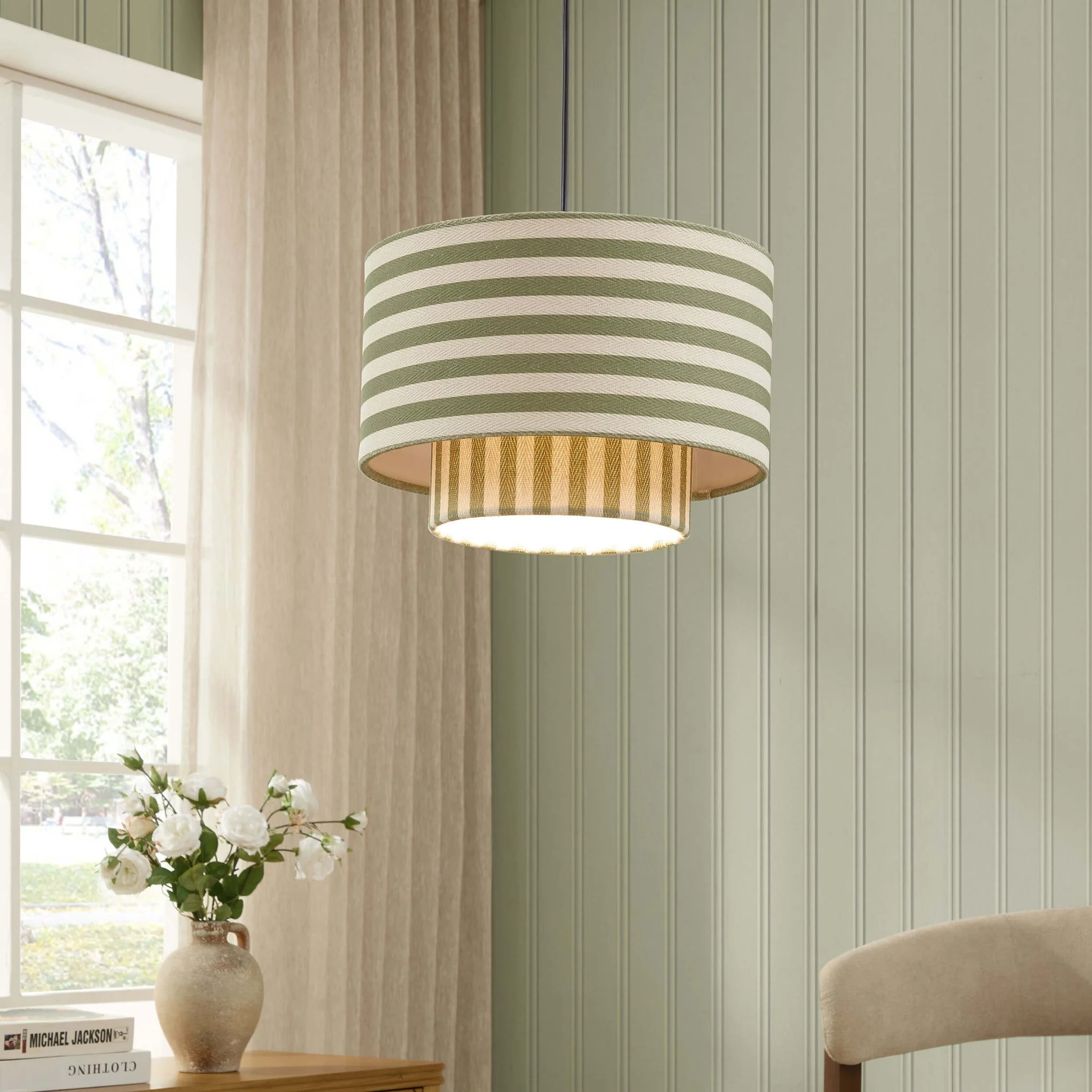 Lucia Striped Double Tiered Ceiling Shade - Green