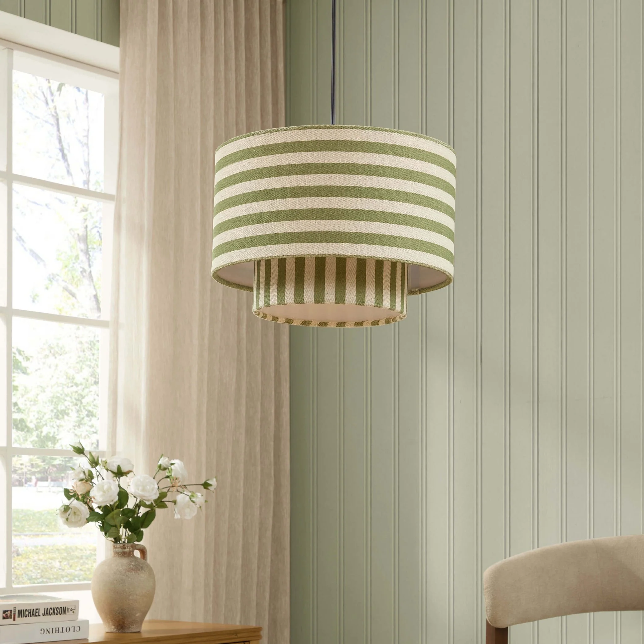 Lucia Striped Double Tiered Ceiling Shade - Green - Image 2