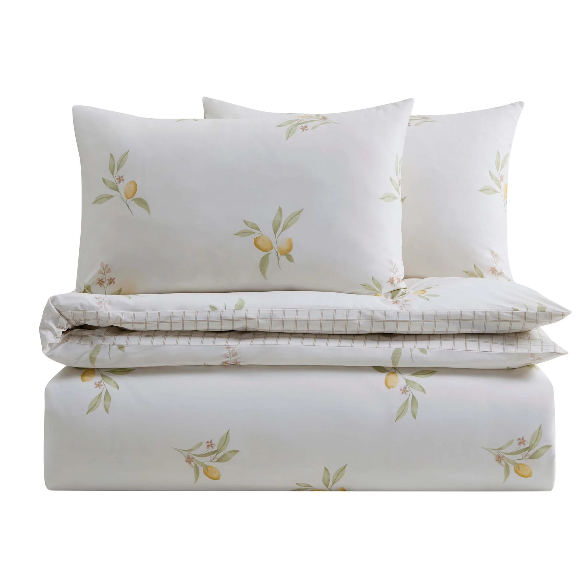 Lucie 100% Cotton Lemon & Check Reversible Duvet Cover & Pillowcase Set - Multicoloured - Image 7