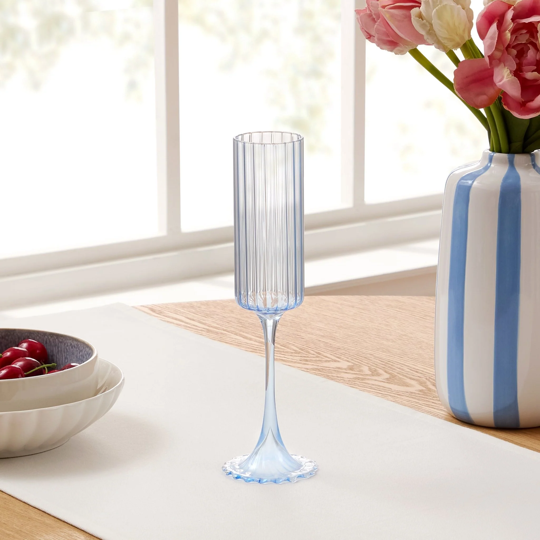 Lucinda Scalloped Edge Glass Flutes - Set of 4 - Blue - Image 2
