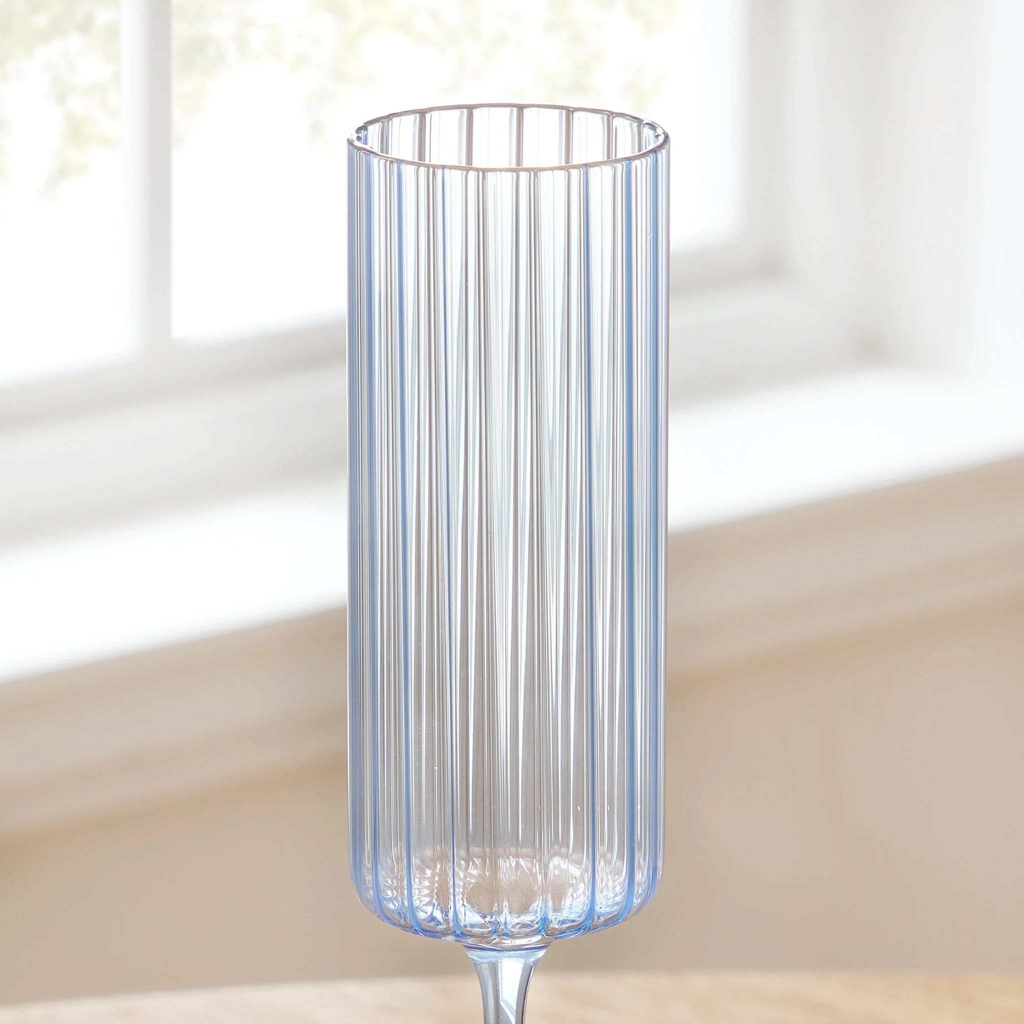 Lucinda Scalloped Edge Glass Flutes - Set of 4 - Blue - Image 3