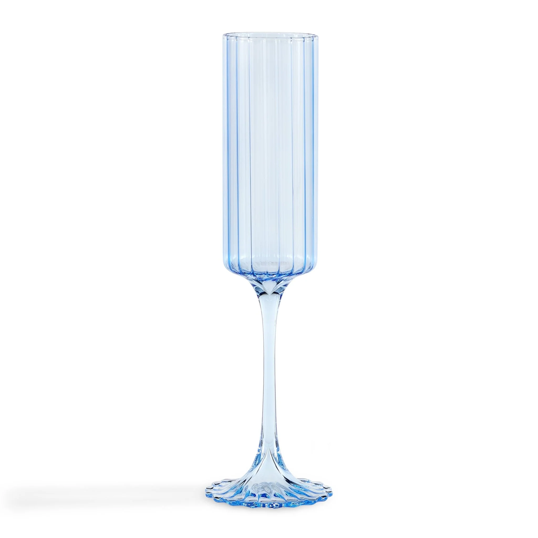 Lucinda Scalloped Edge Glass Flutes - Set of 4 - Blue - Image 4