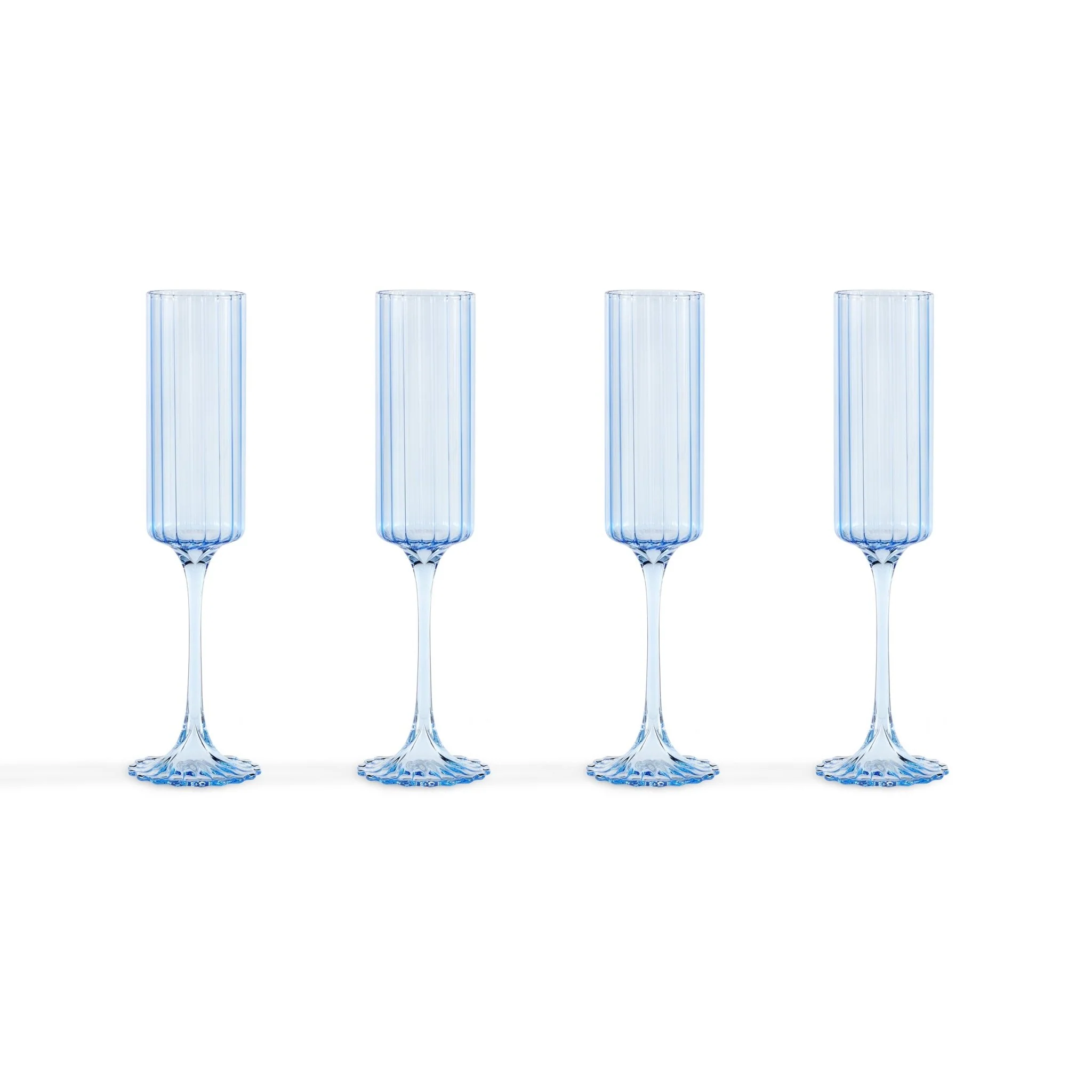 Lucinda Scalloped Edge Glass Flutes - Set of 4 - Blue - Image 5