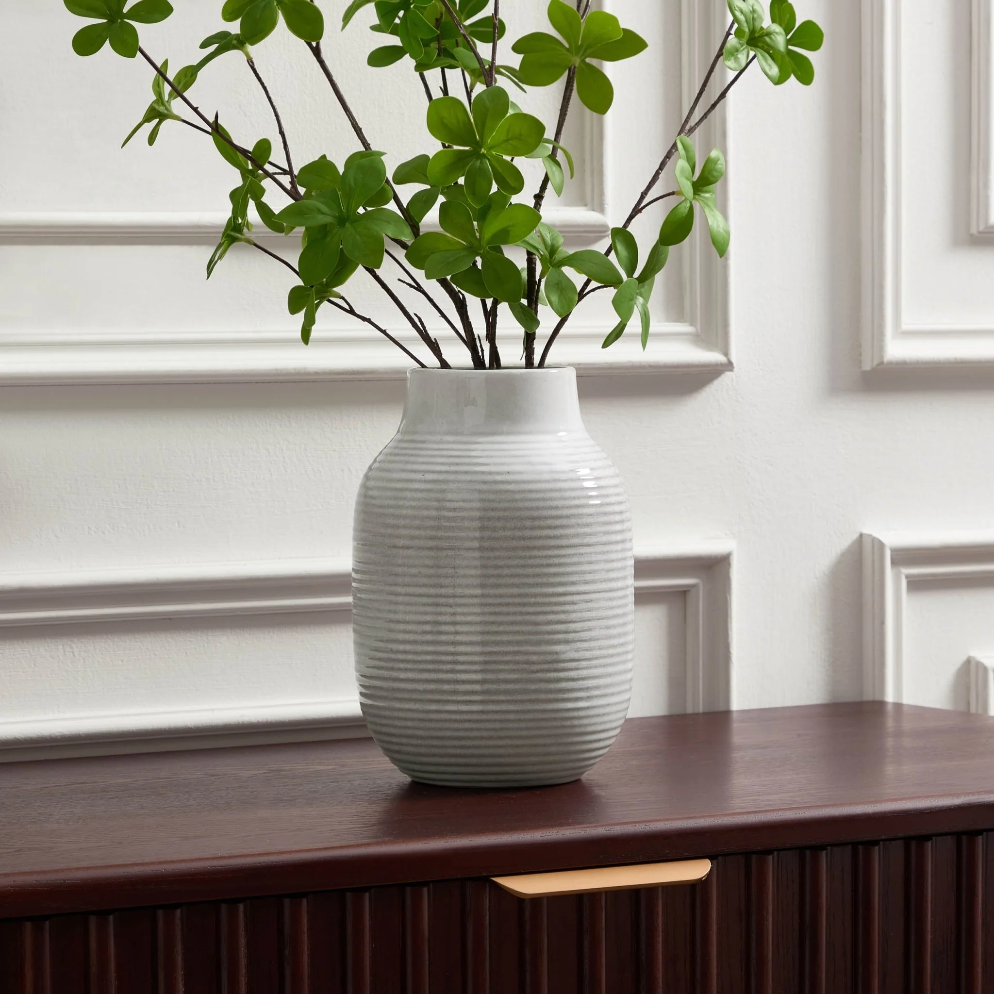 Lydia Ribbed Glaze Vase - Grey/White - Image 2