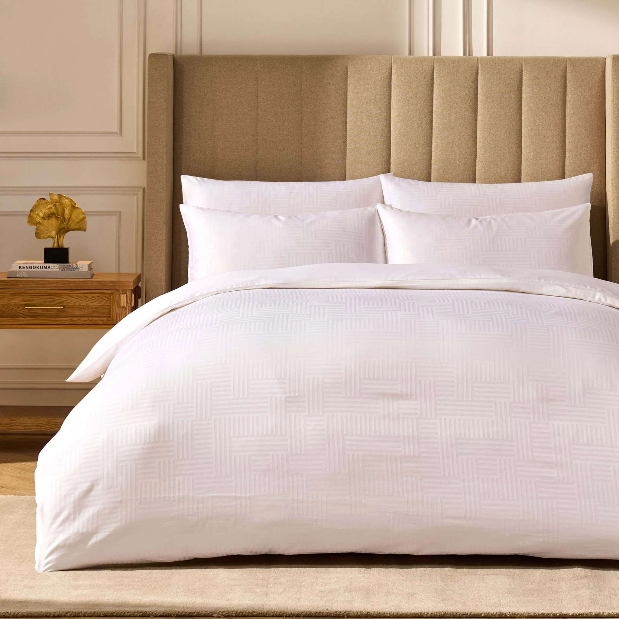 Lyla Feels Like Silk Lyocell Blend Jacquard Duvet Cover & Pillowcase Set - White - Image 2