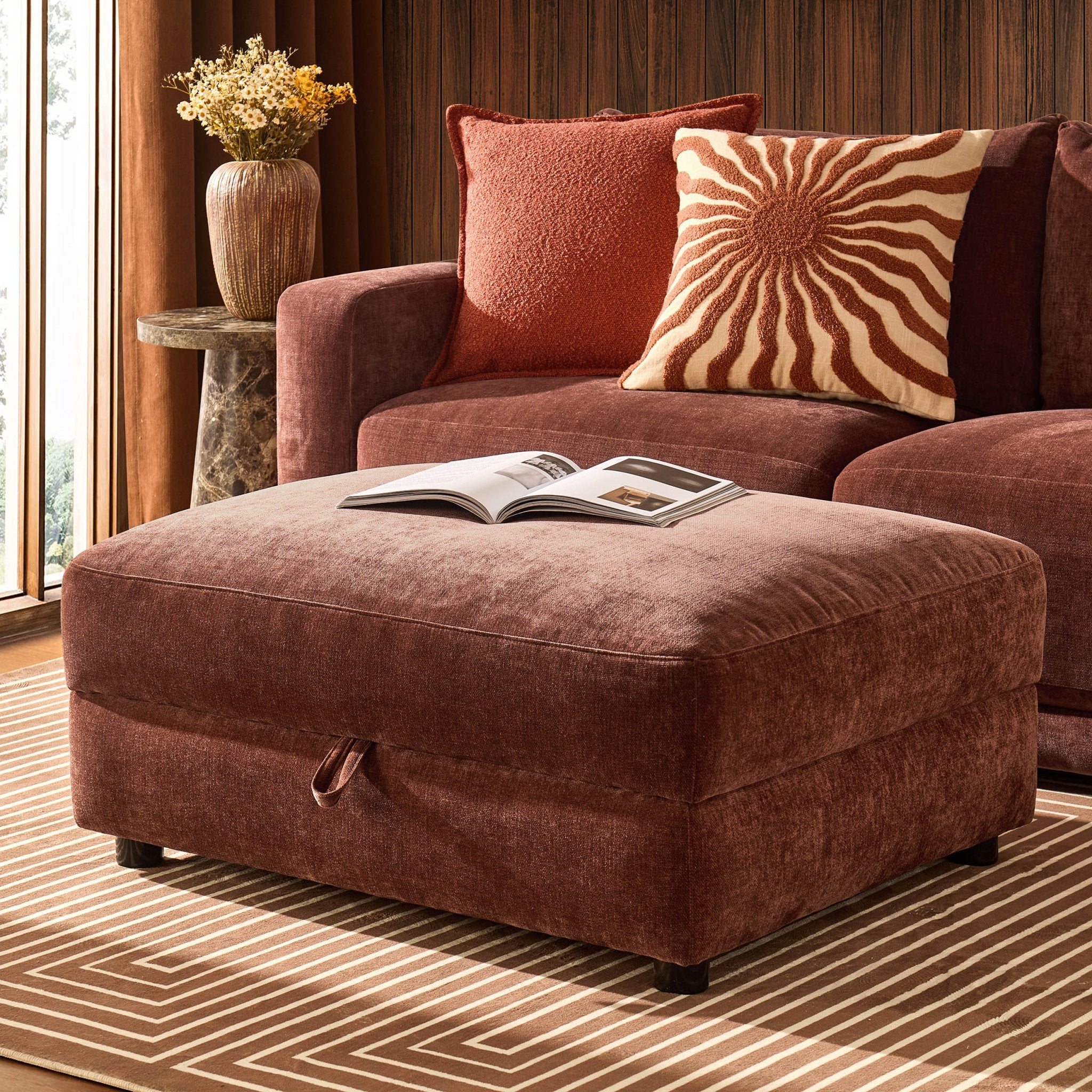 Lyon Storage Pouffe - Chenille Dark Rust - Image 2