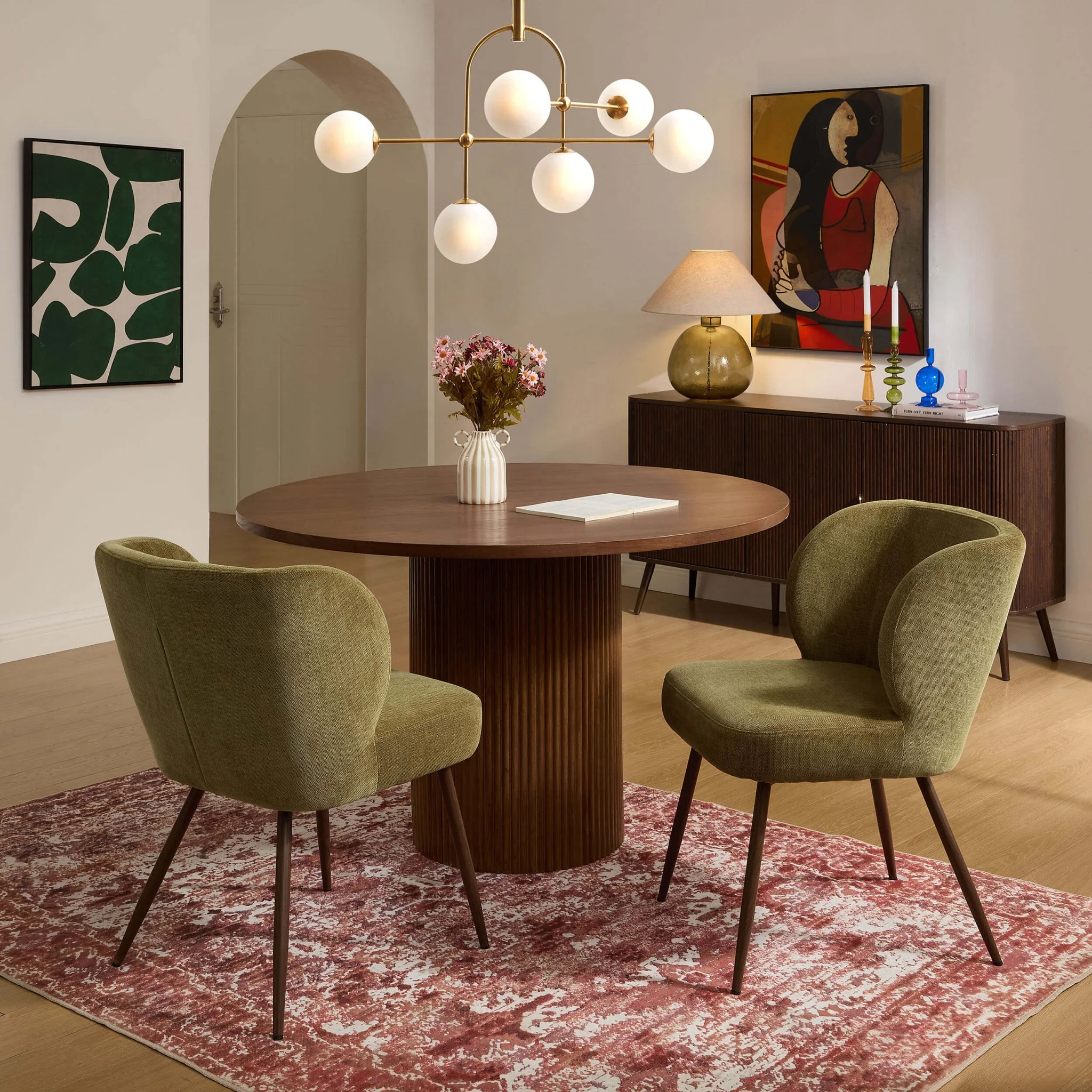 Mabel Set of 2 Dining Chairs - Chenille Olive