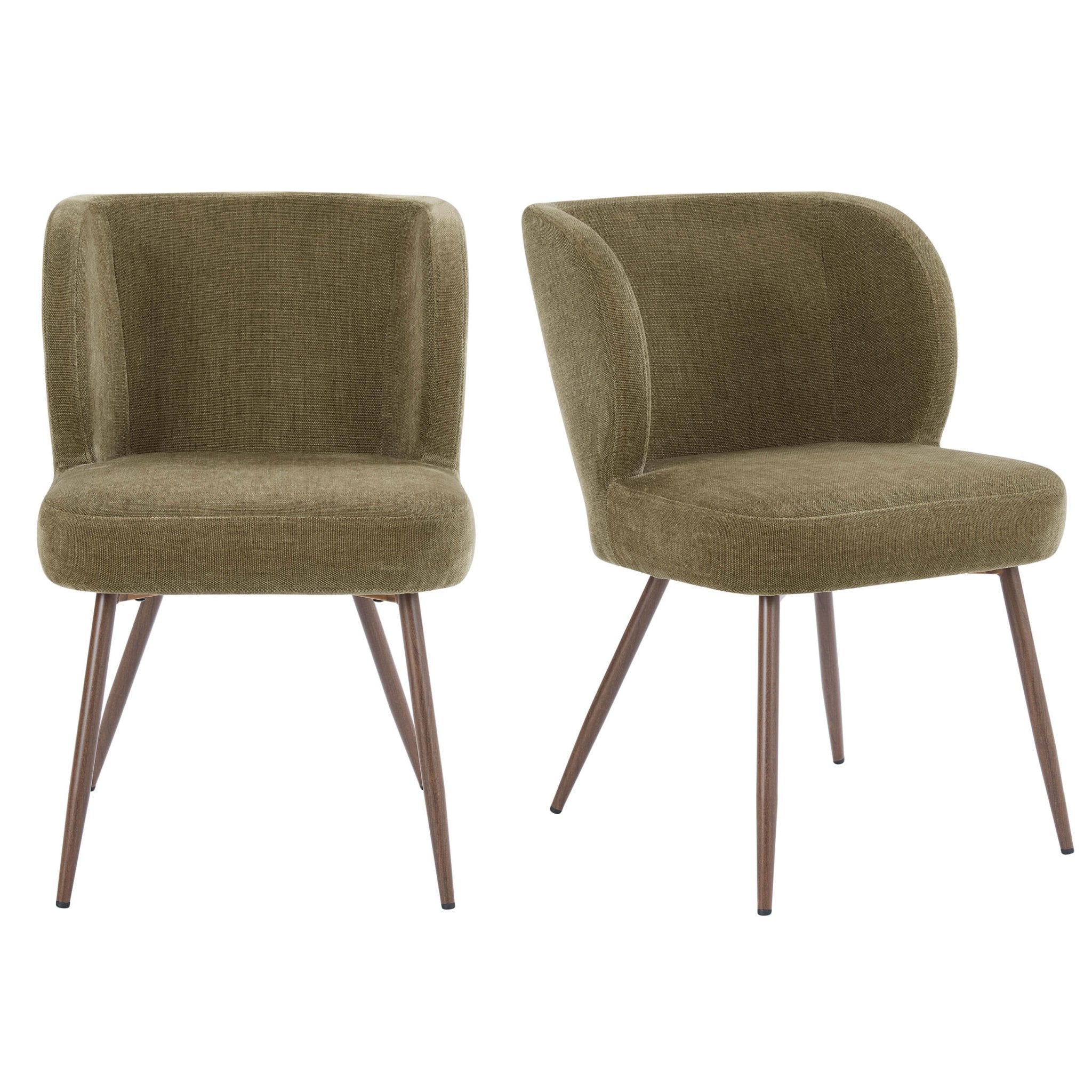 Mabel Set of 2 Dining Chairs - Chenille Olive - Image 3