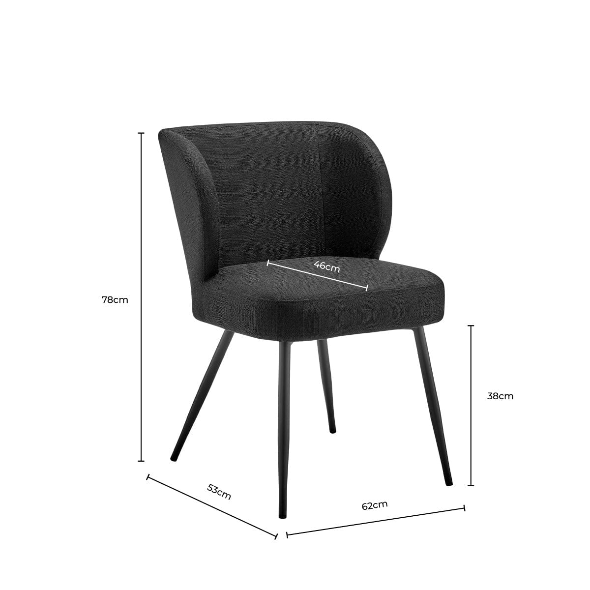 Mabel Set of 2 Dining Chairs - Linen Look - Black - Image 8