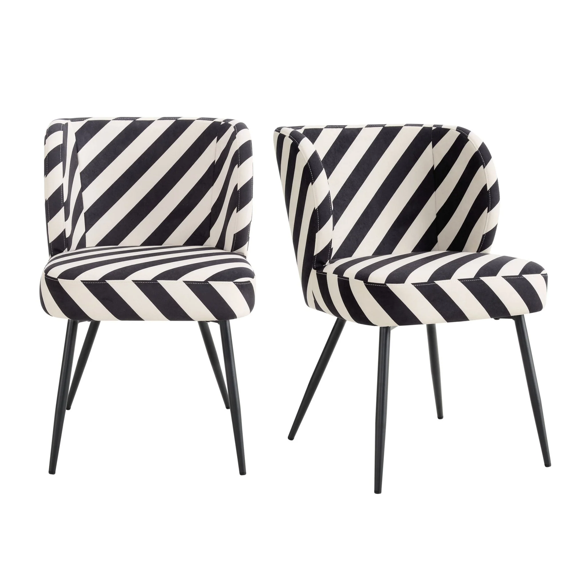 Mabel Set of 2 Dining Chairs - Mono Stripe - Image 2