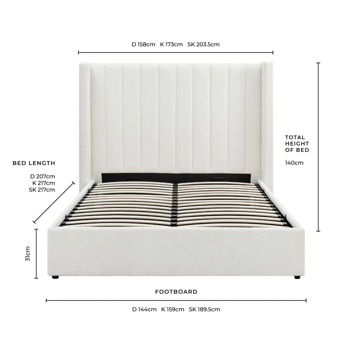 Madison Bouclé Ottoman Storage Bed - Off White - Image 10