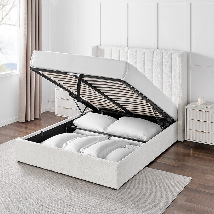 Madison Bouclé Ottoman Storage Bed - Off White - Image 4