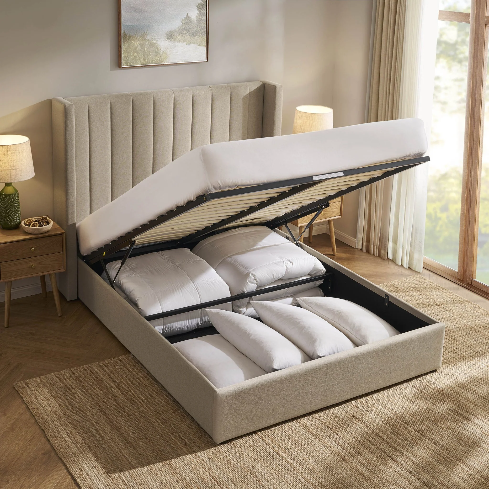 Madison Ottoman Storage Bed - Oatmeal - Image 6