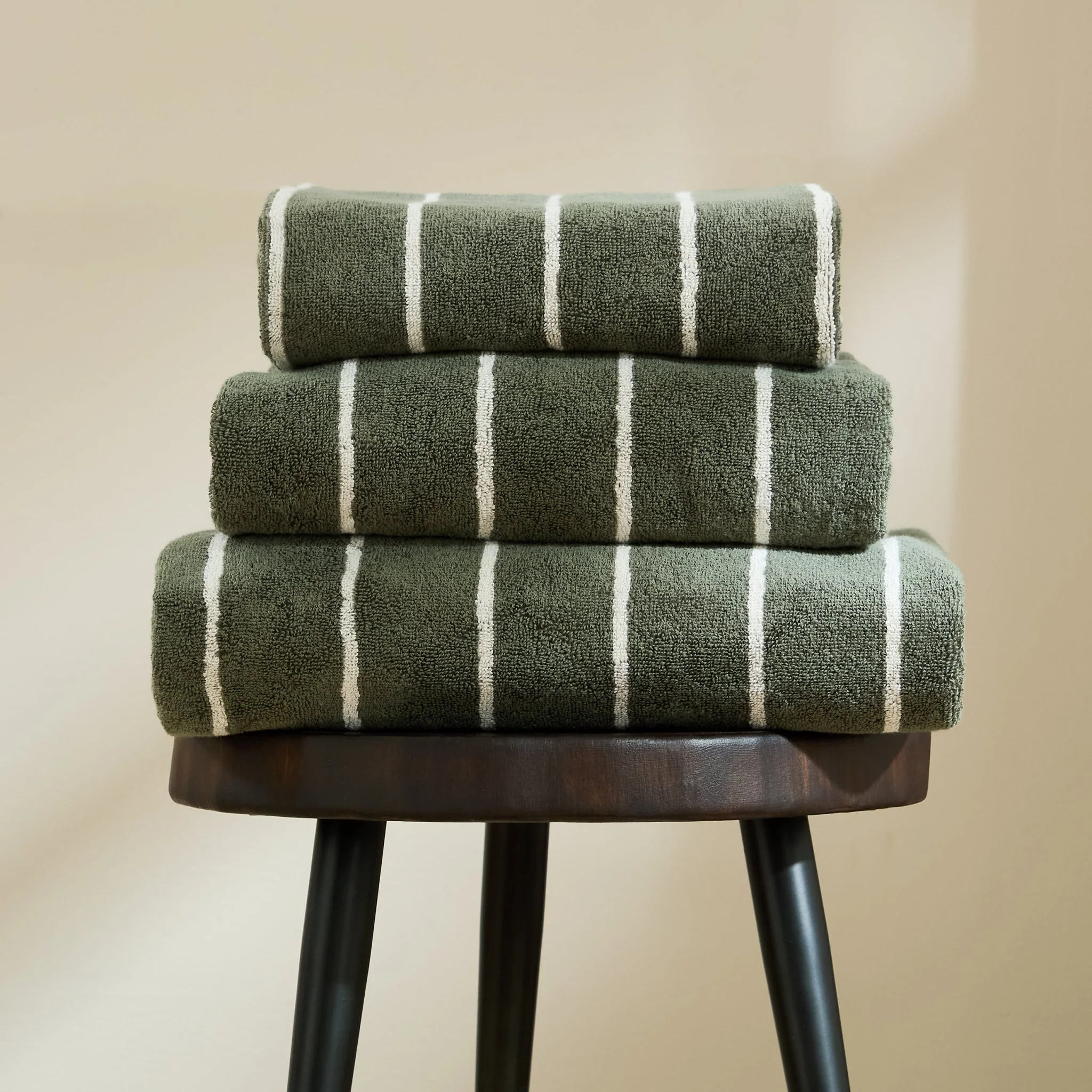 Madrid Fine Stripe Cotton Towel Collection -  Fern/ Natural - Image 2