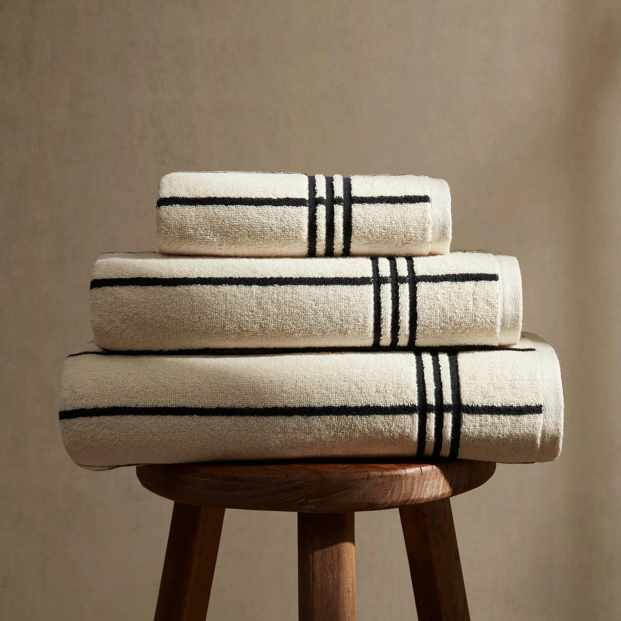 Madrid Fine Stripe Cotton Towel Collection - Off White/Black - Image 2