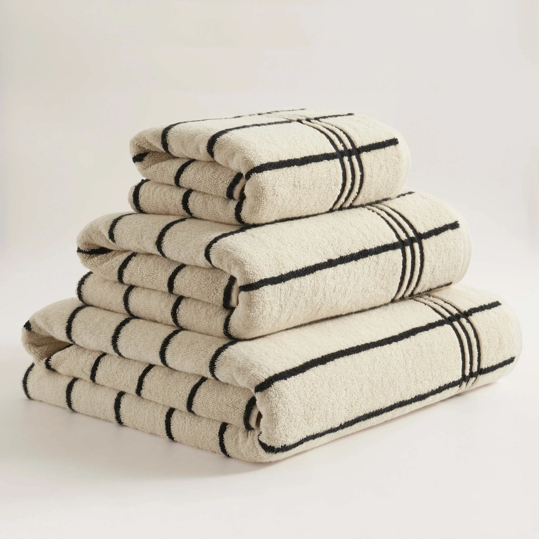 Madrid Fine Stripe Cotton Towel Collection - Off White/Black - Image 3
