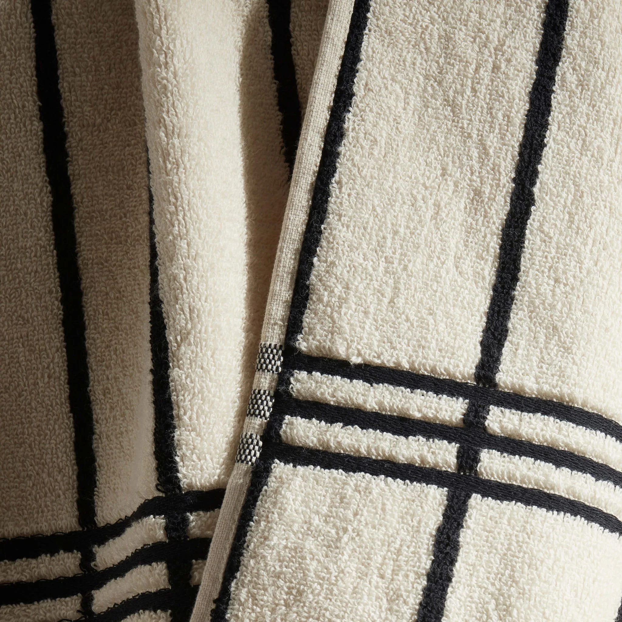 Madrid Fine Stripe Cotton Towel Collection - Off White/Black - Image 4