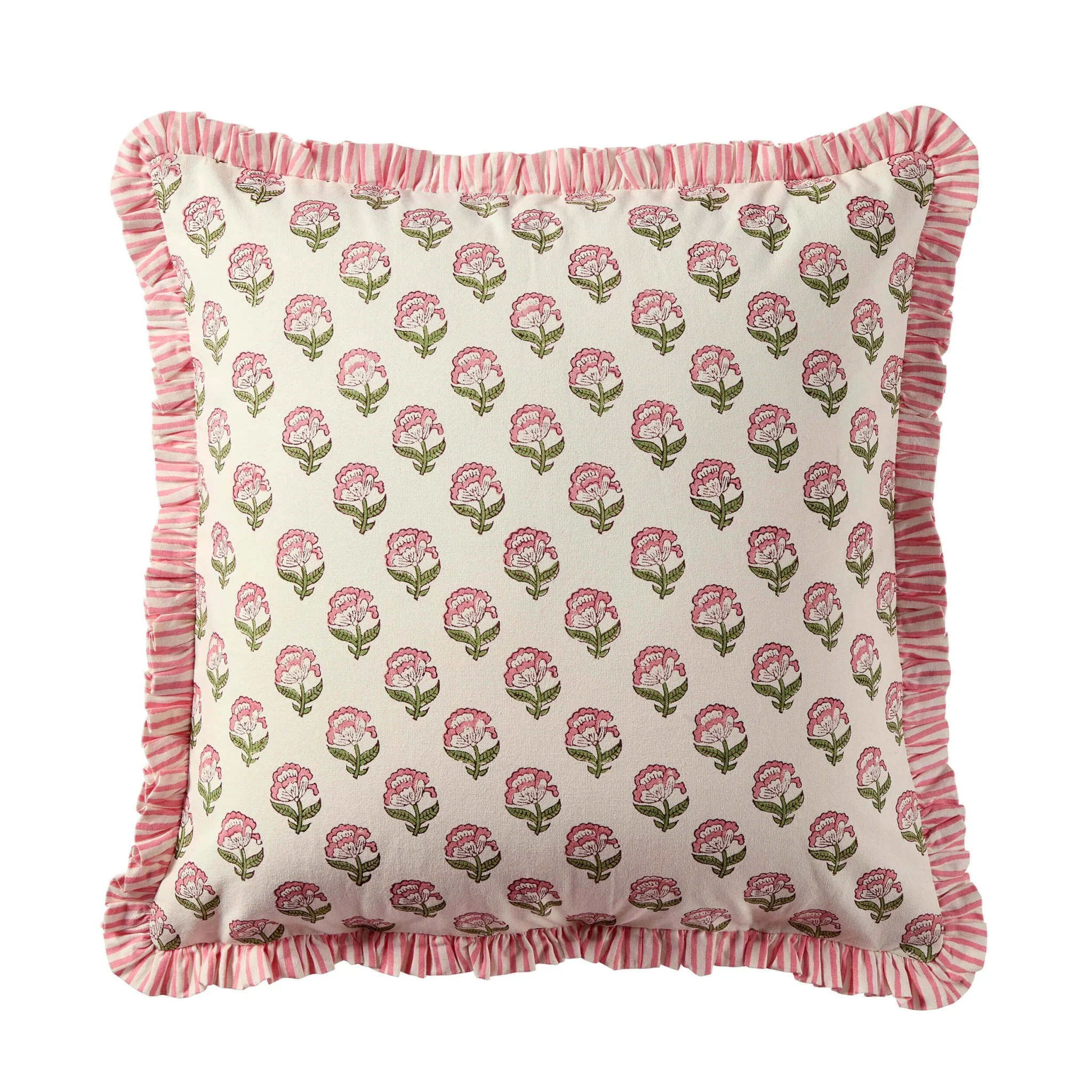 Maizie 100% Cotton Frill Edge Printed Cushion Cover - Pink - Image 5