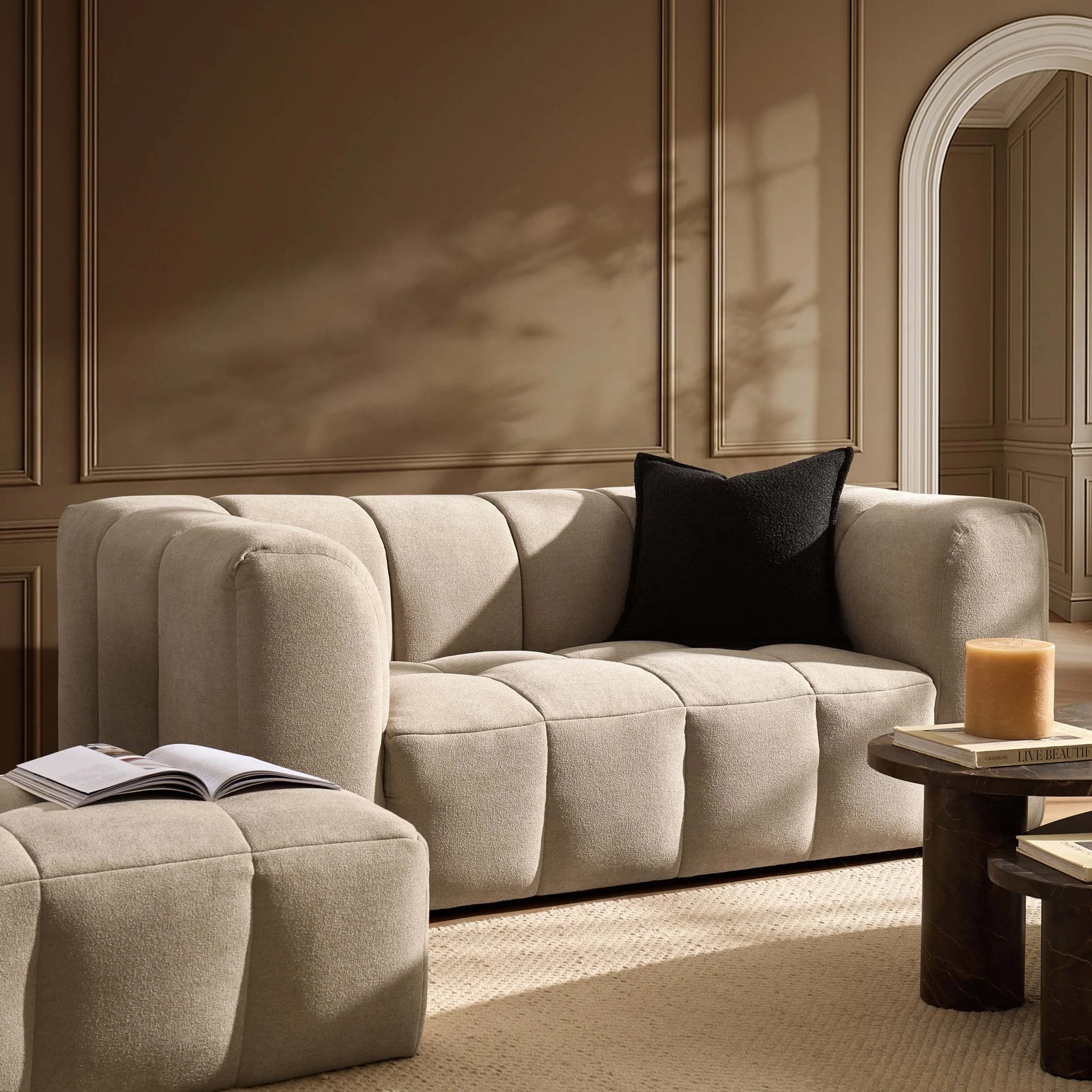 Manhattan 2 Seater Sofa- Chenille Oatmeal - Image 2