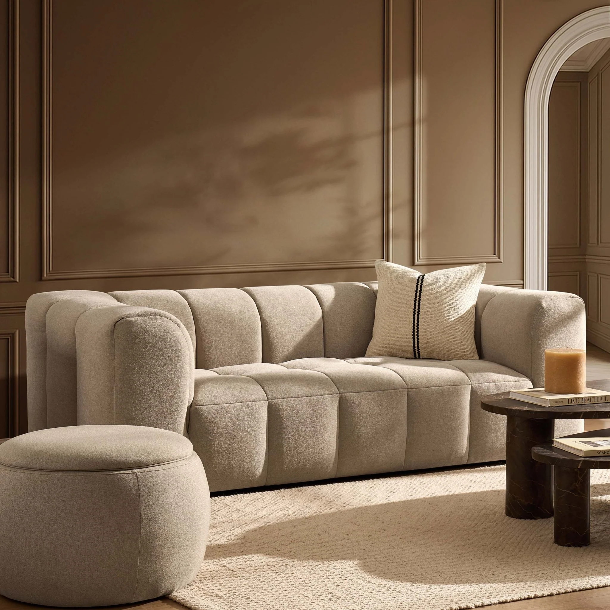 Manhattan 3 Seater Sofa - Chenille Oatmeal - Image 2