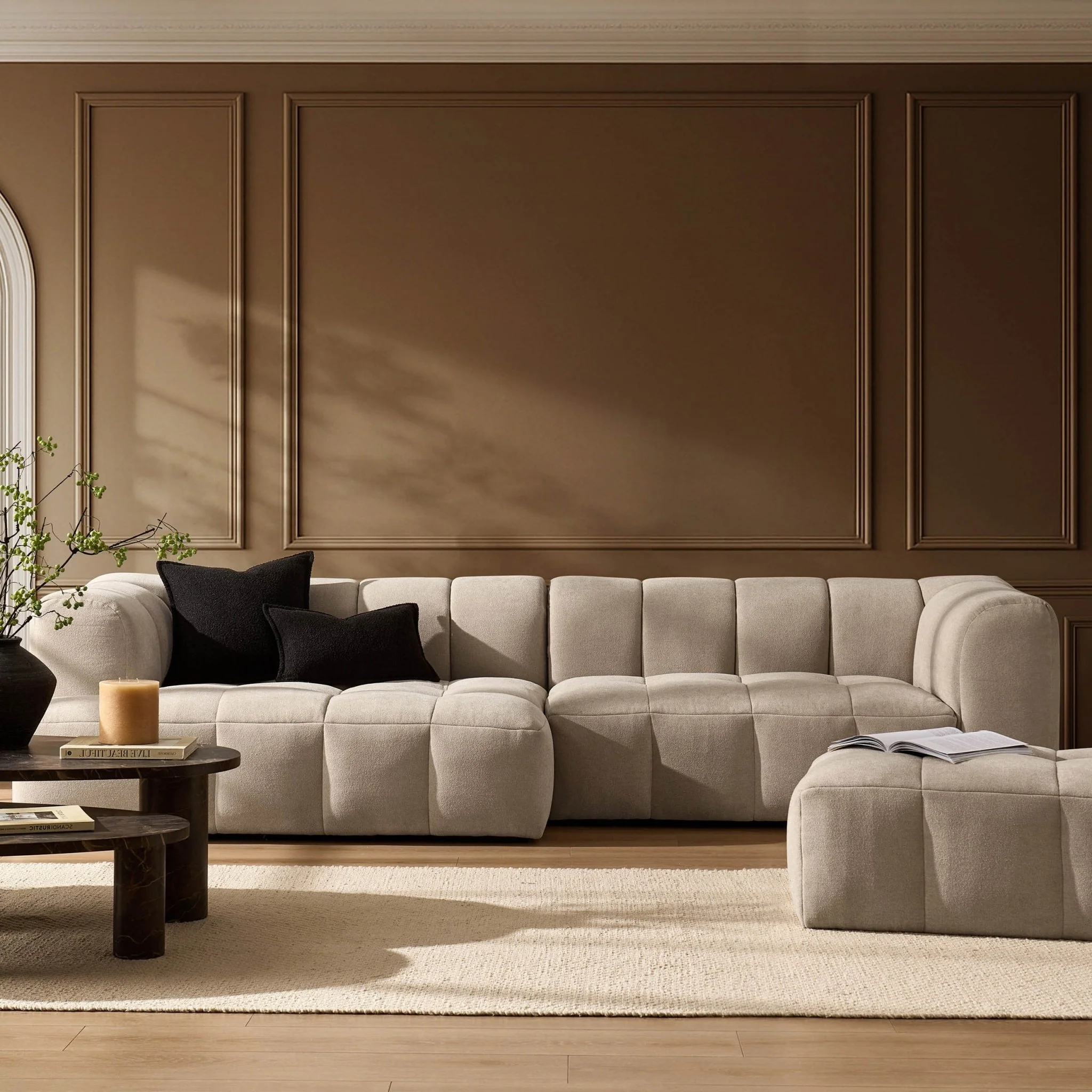 Manhattan Left Hand Chaise Sofa - Chenille Oatmeal