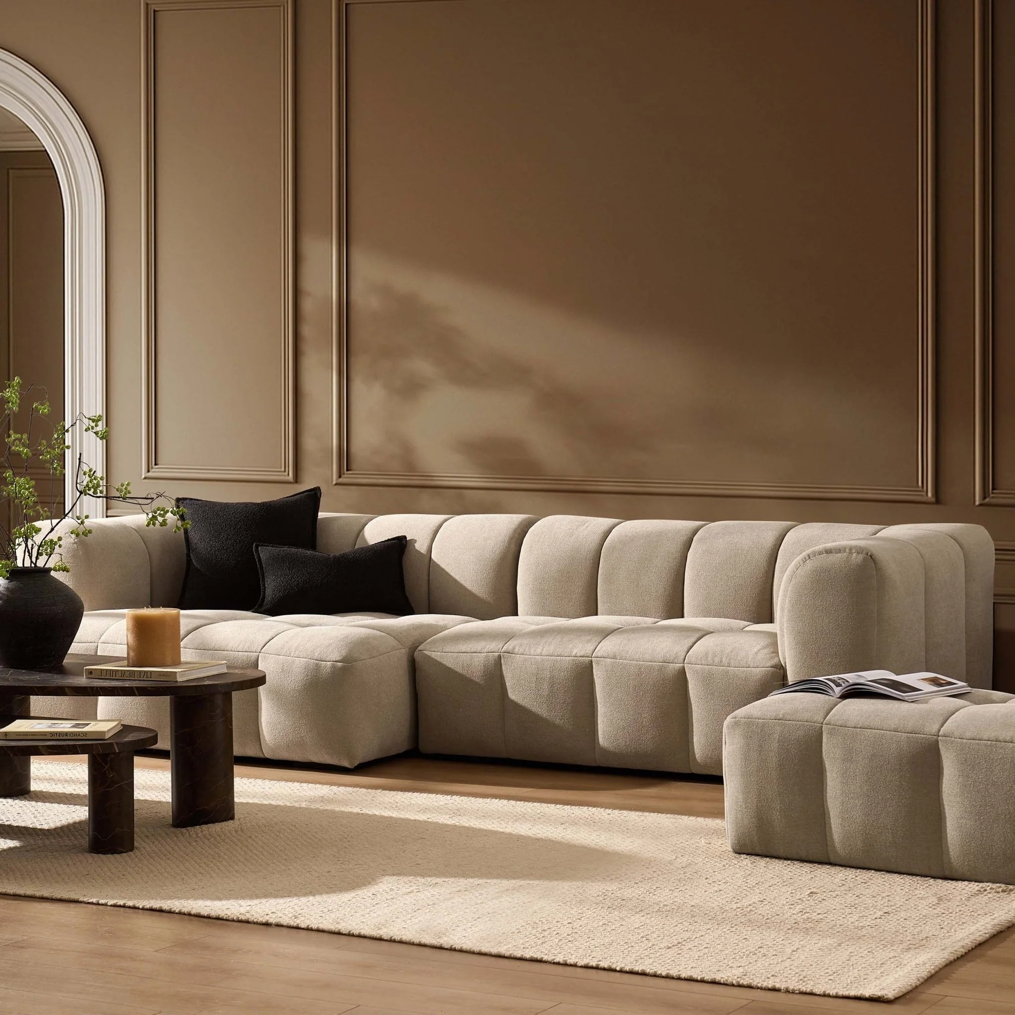 Manhattan Left Hand Chaise Sofa - Chenille Oatmeal - Image 2