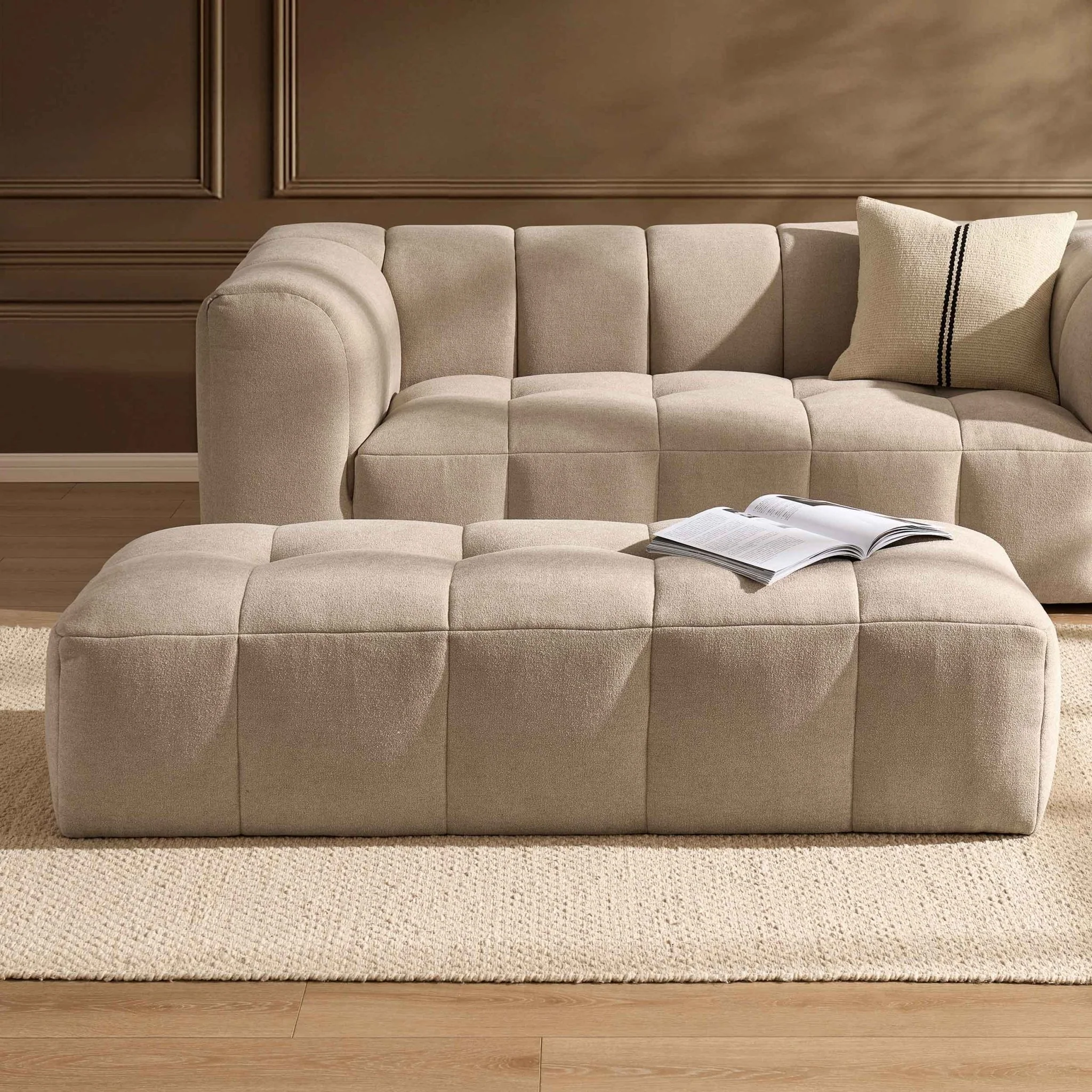Manhattan Pouffe - Chenille Oatmeal