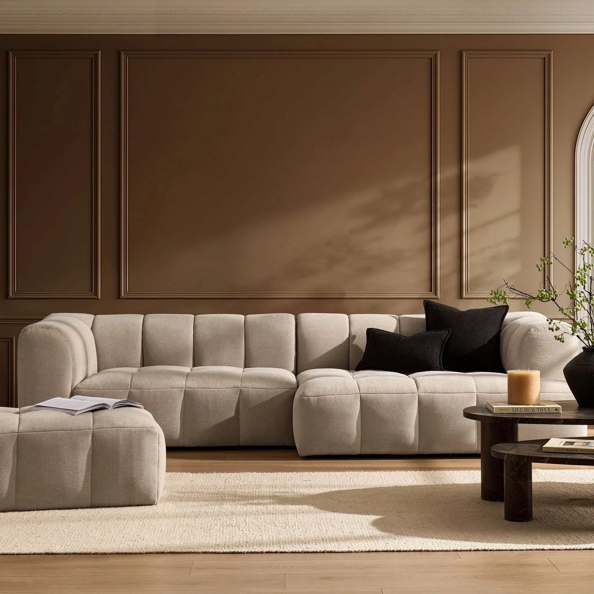 Manhattan Right Hand Chaise Sofa - Chenille Oatmeal