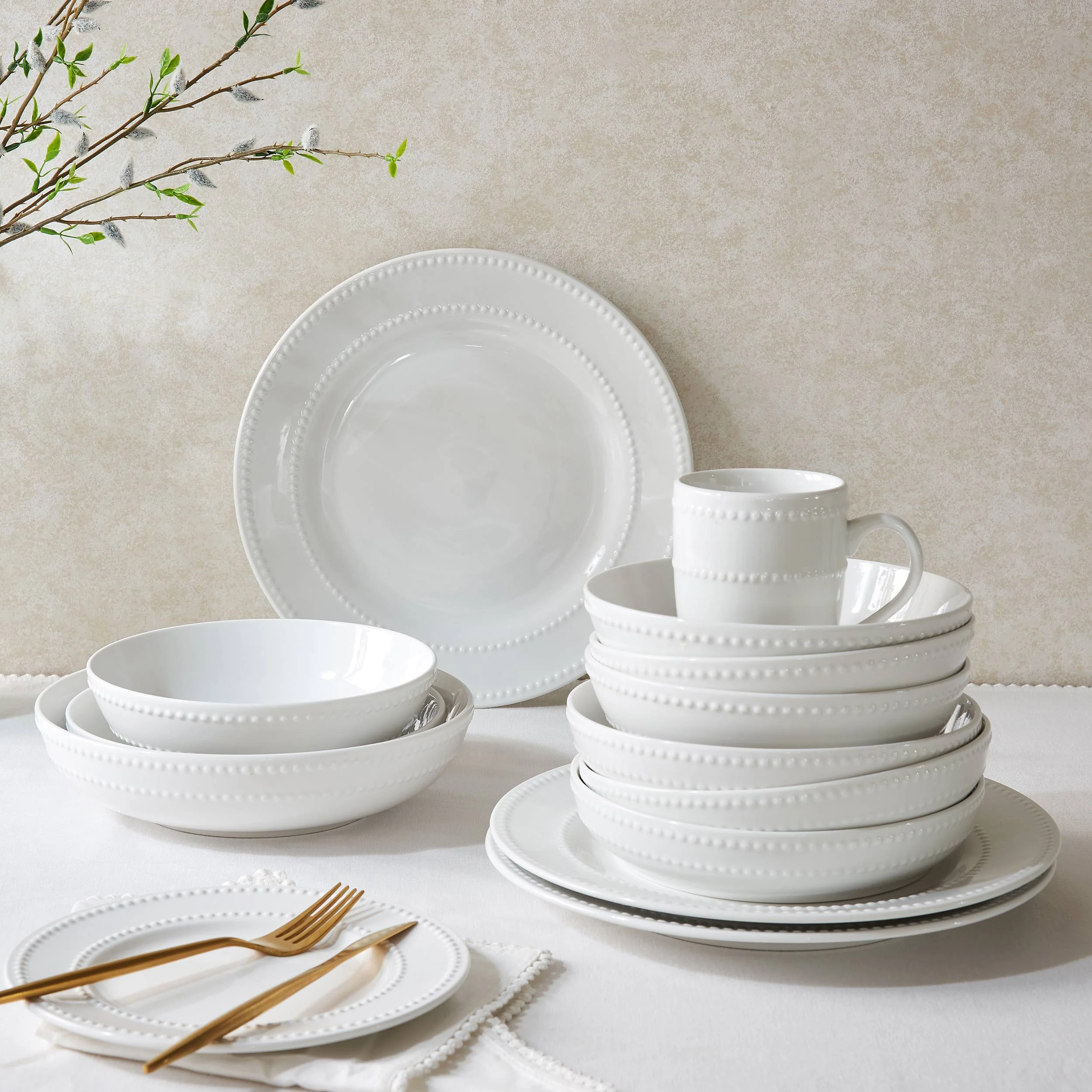 Margalo Beaded Serving Bowl - White - Image 3